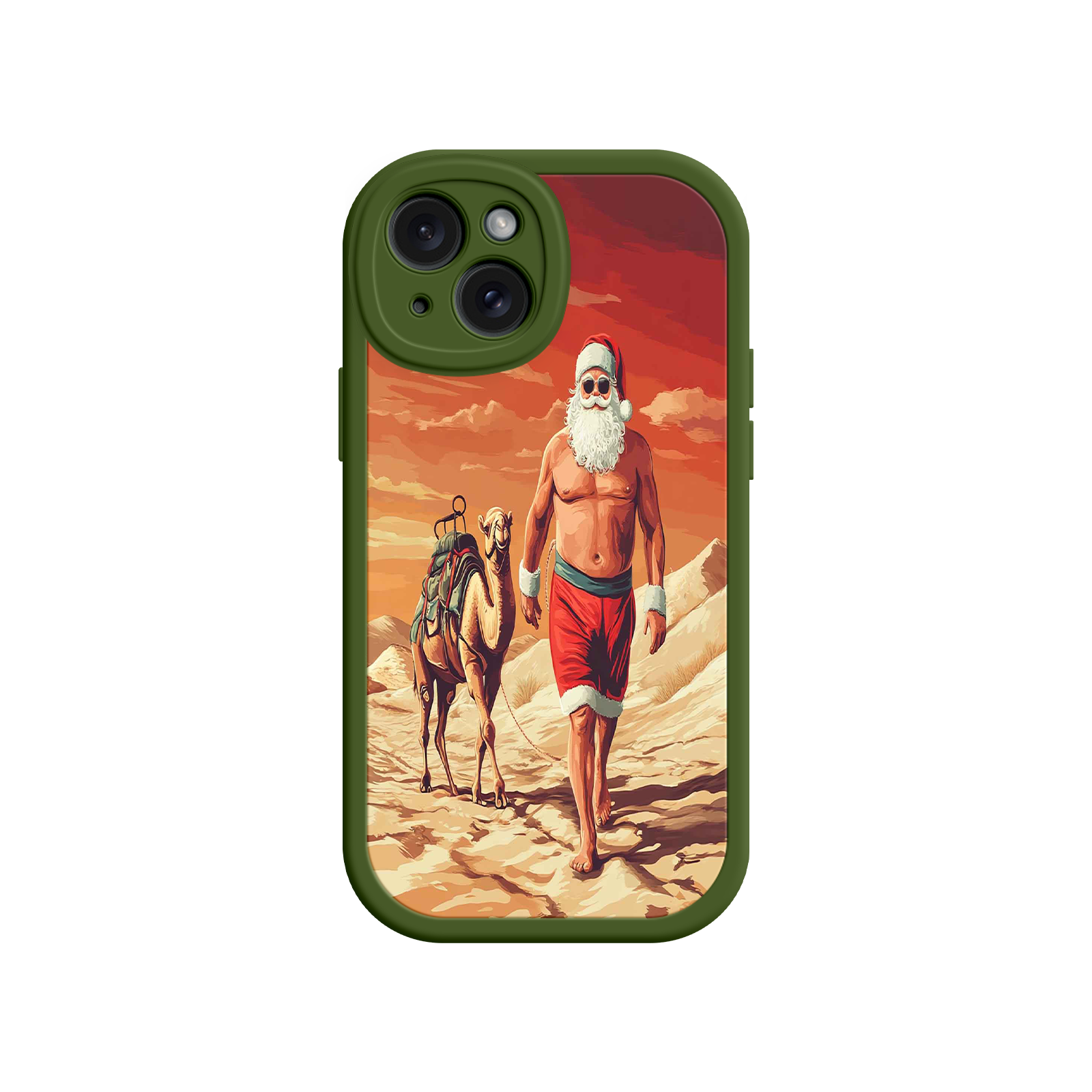 Desert Santa iPhone 17 Case – Funny Christmas Design, Muscular Santa & Camel, Holiday Heat Vibes