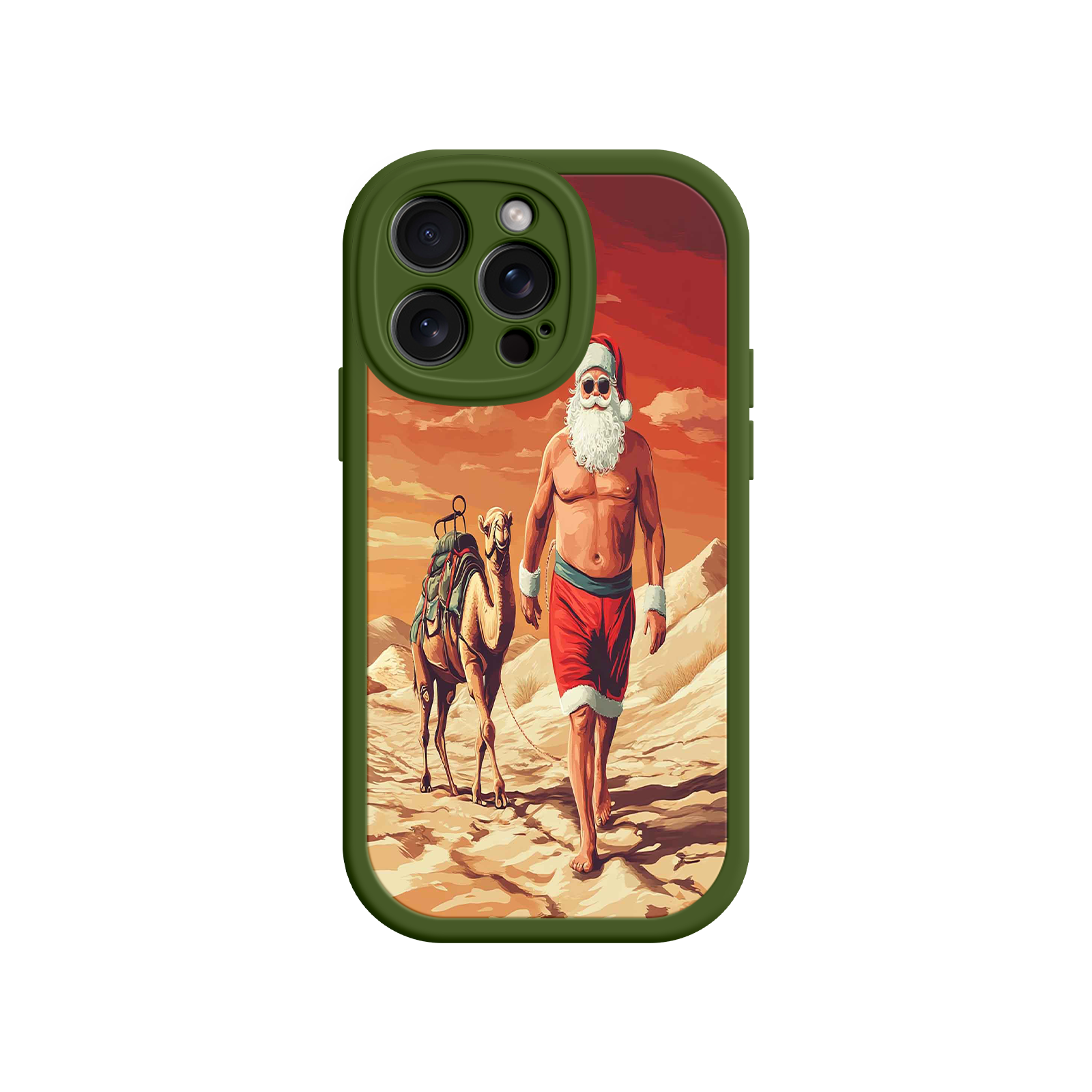 Desert Santa iPhone 17 Case – Funny Christmas Design, Muscular Santa & Camel, Holiday Heat Vibes