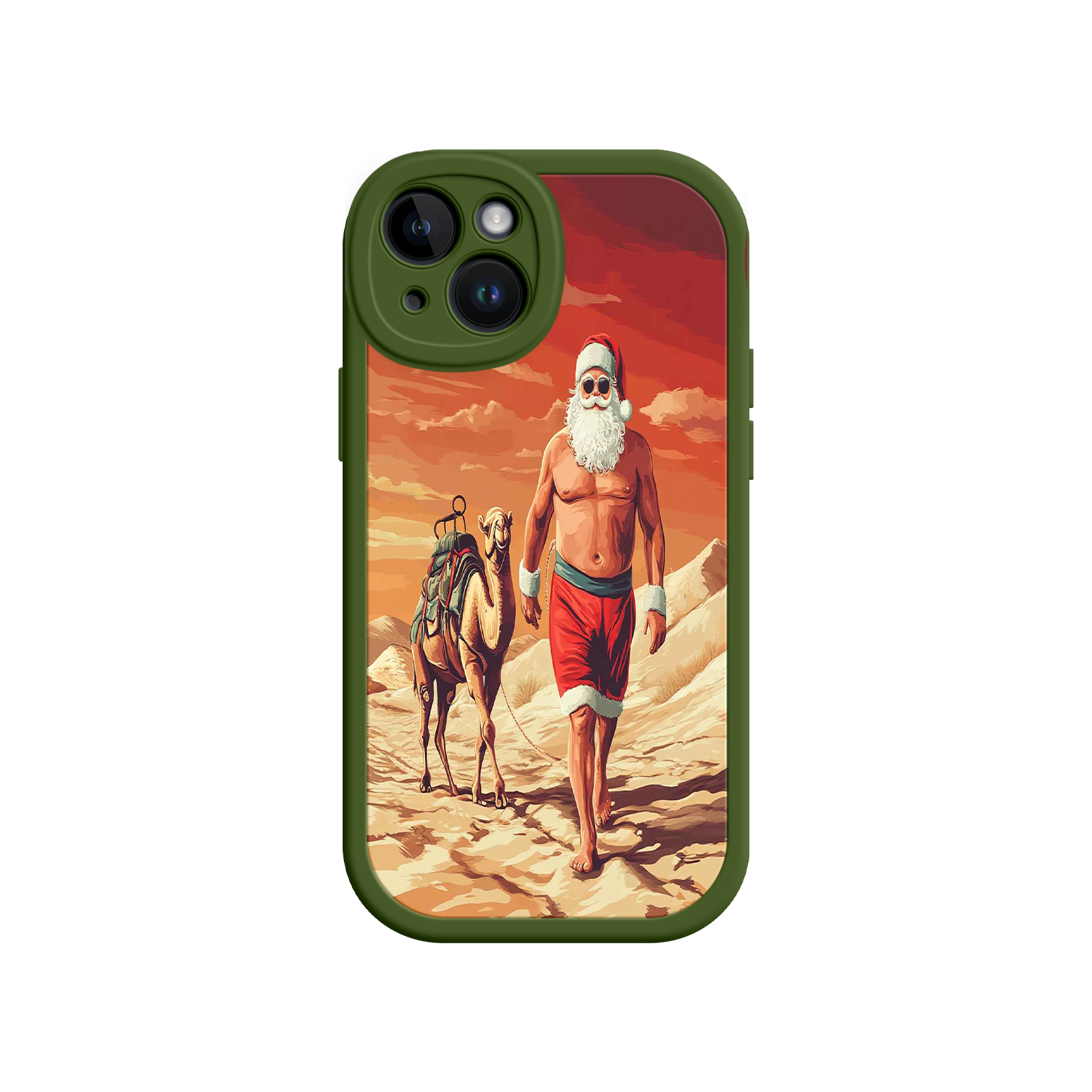 Desert Santa iPhone 17 Case – Funny Christmas Design, Muscular Santa & Camel, Holiday Heat Vibes