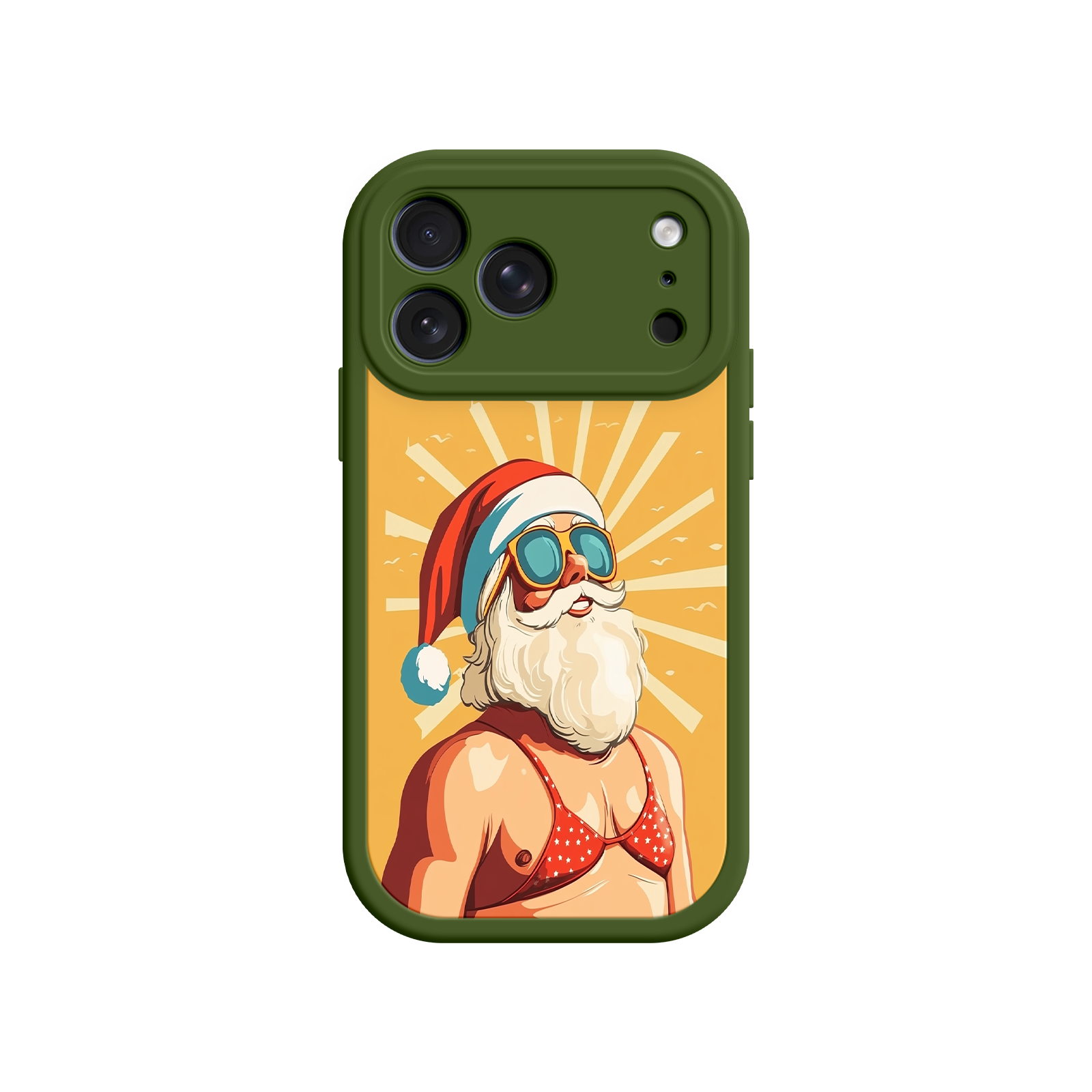 Unique holiday phone case with tropical Santa illustration