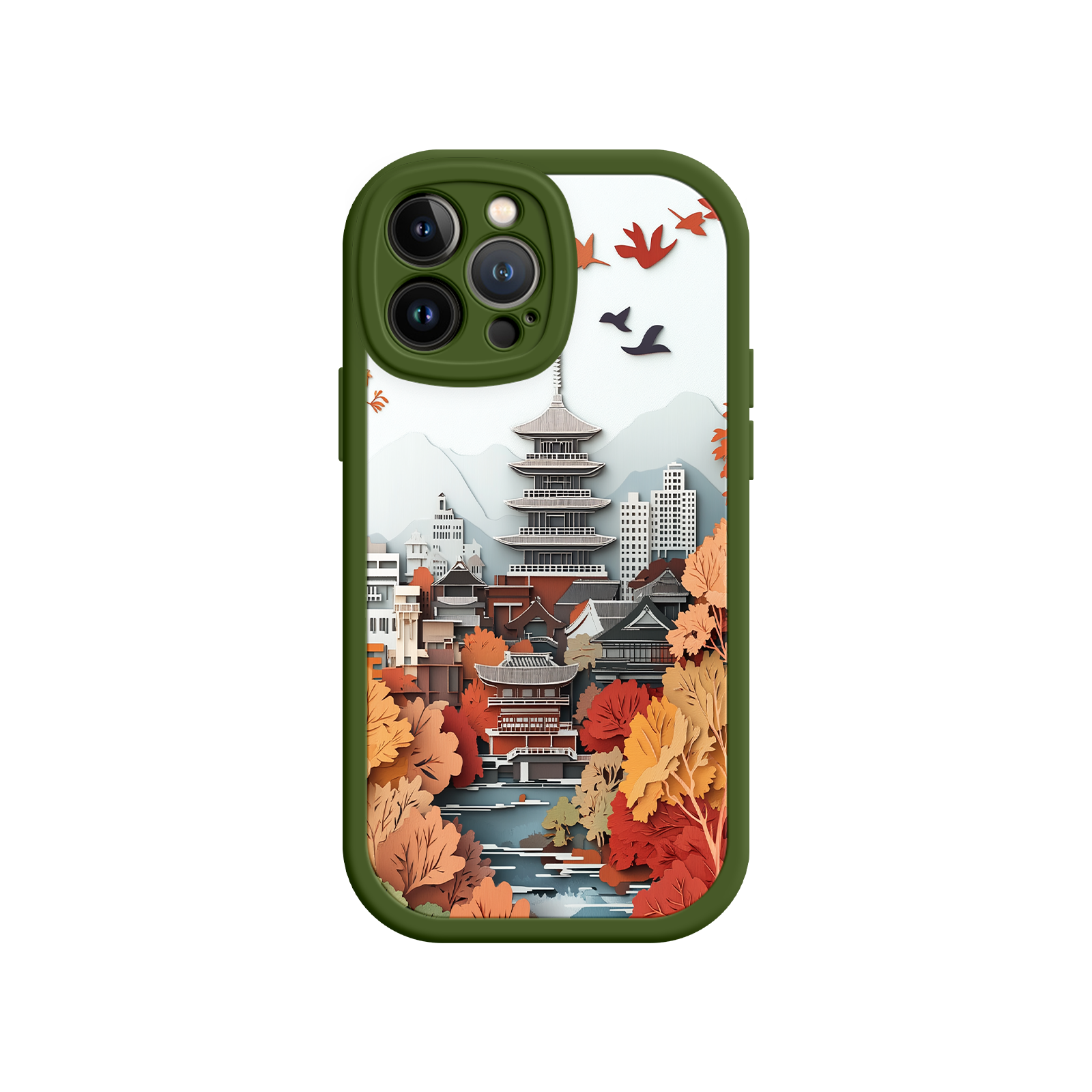 Autumn Japanese Landscape iPhone 17 Case – Traditional Japan Scene, Fall Foliage Illustration, Mount Fuji Phone Cover