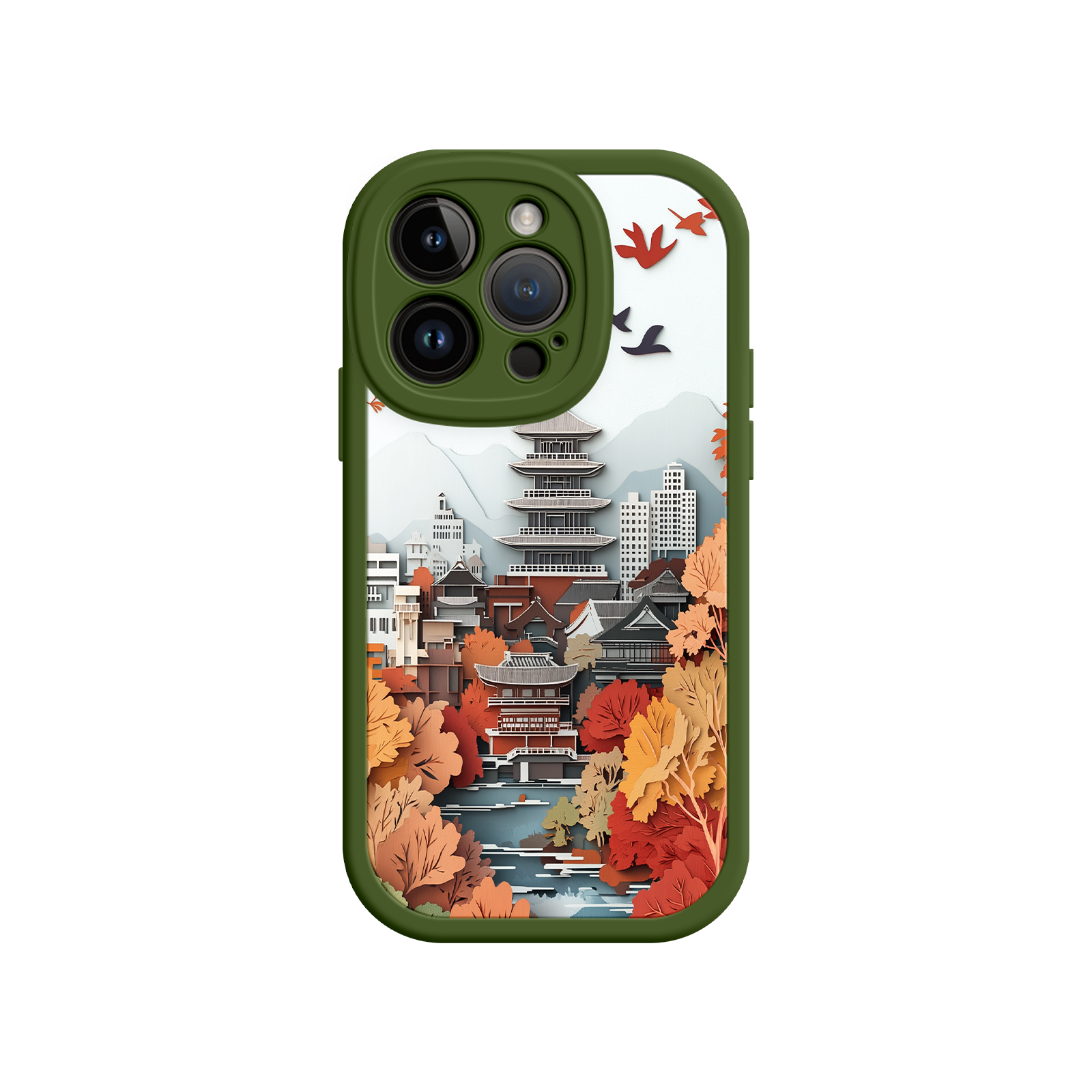 Autumn Japanese Landscape iPhone 17 Case – Traditional Japan Scene, Fall Foliage Illustration, Mount Fuji Phone Cover