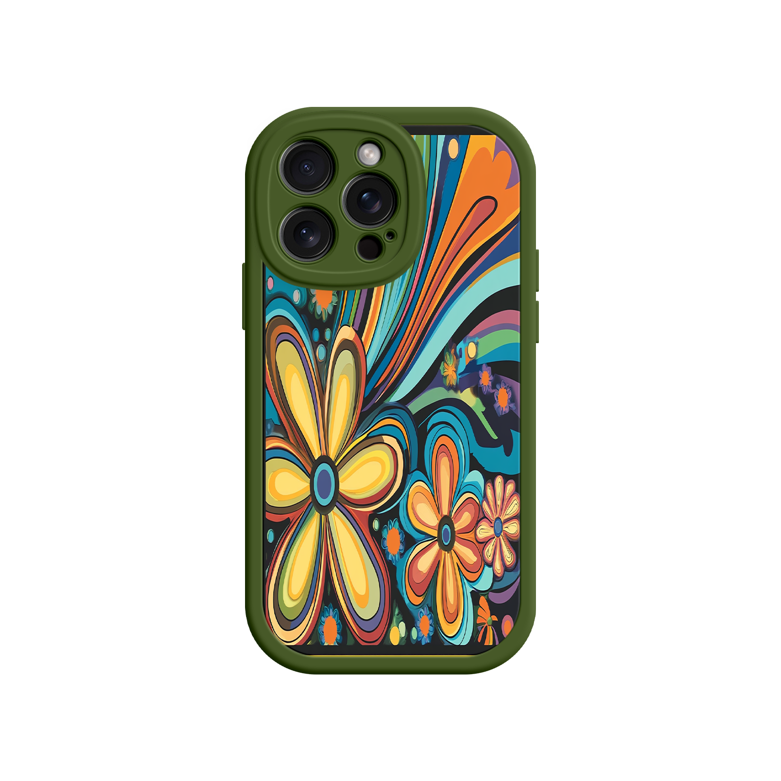 Psychedelic Floral iPhone 17 Case – Hippie Flower Power Design, 60s 70s Retro Vibes, Groovy Swirls