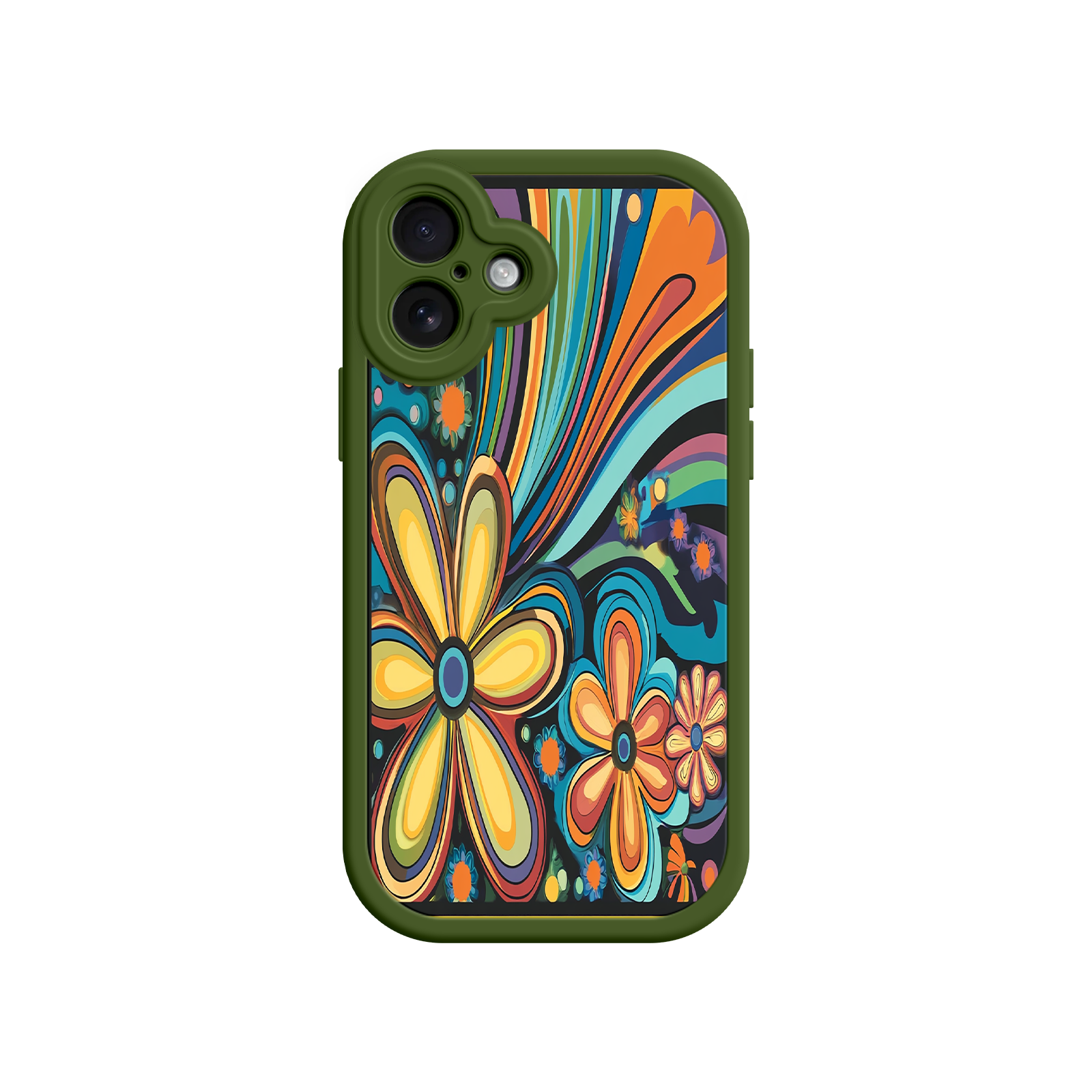 Psychedelic Floral iPhone 17 Case – Hippie Flower Power Design, 60s 70s Retro Vibes, Groovy Swirls