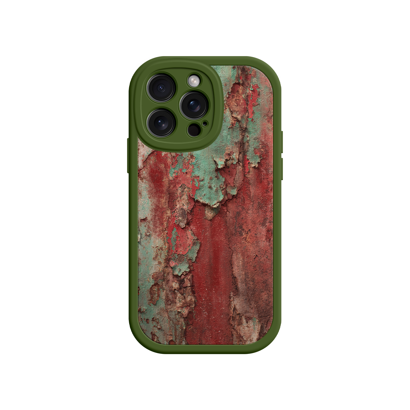 Rustic iPhone case featuring oxidized red and green texture