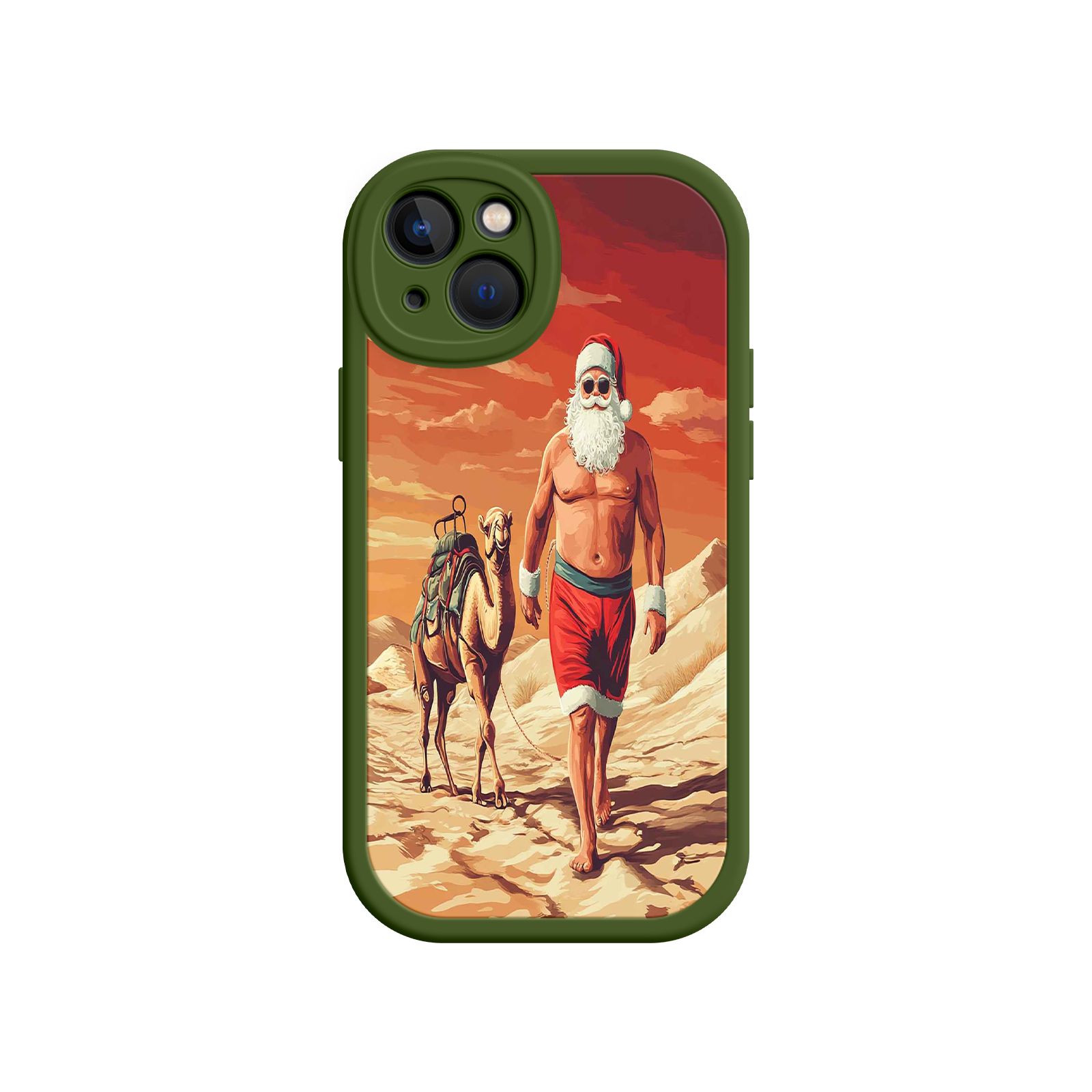 Desert Santa iPhone 17 Case – Funny Christmas Design, Muscular Santa & Camel, Holiday Heat Vibes