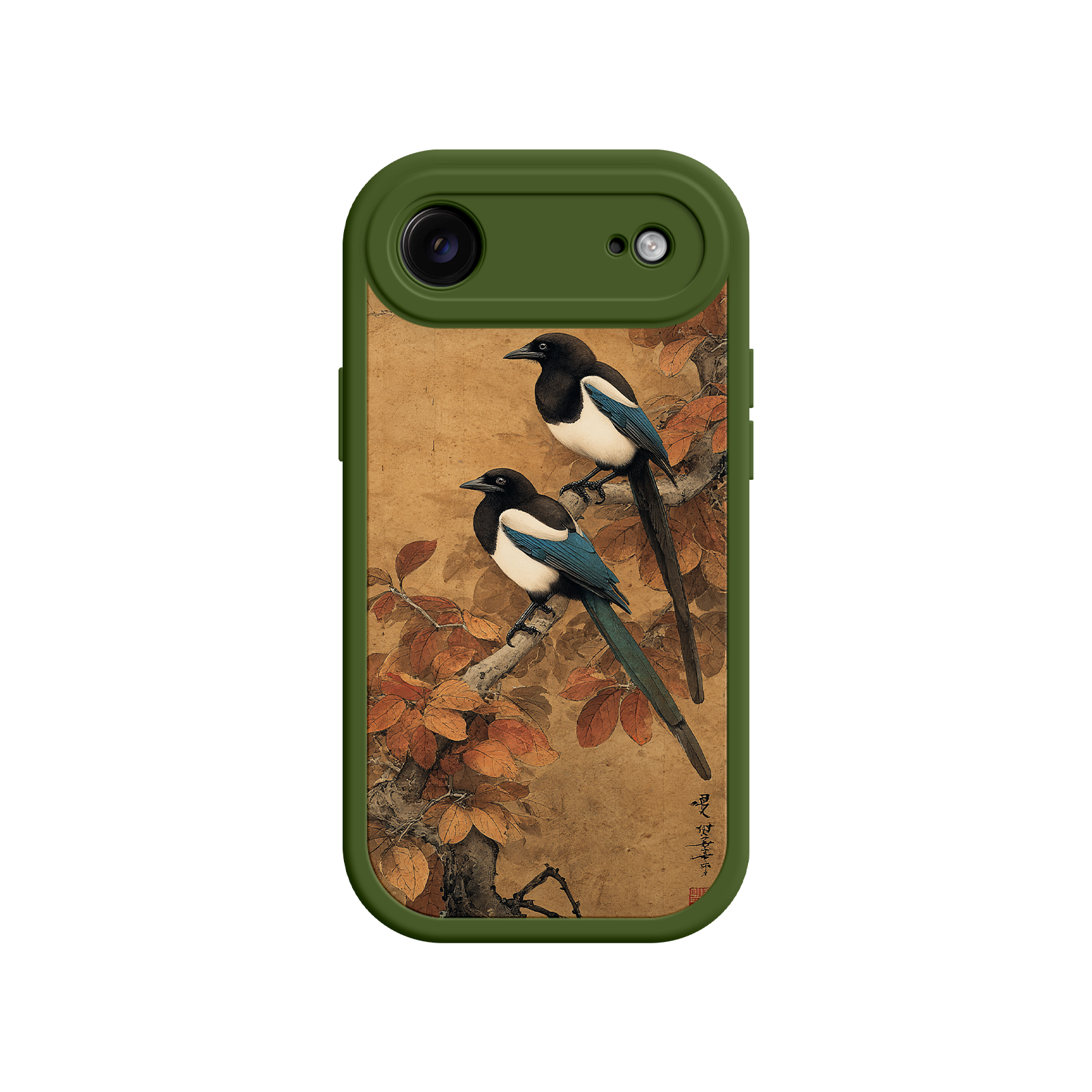 Nature iPhone case with traditional magpie illustration