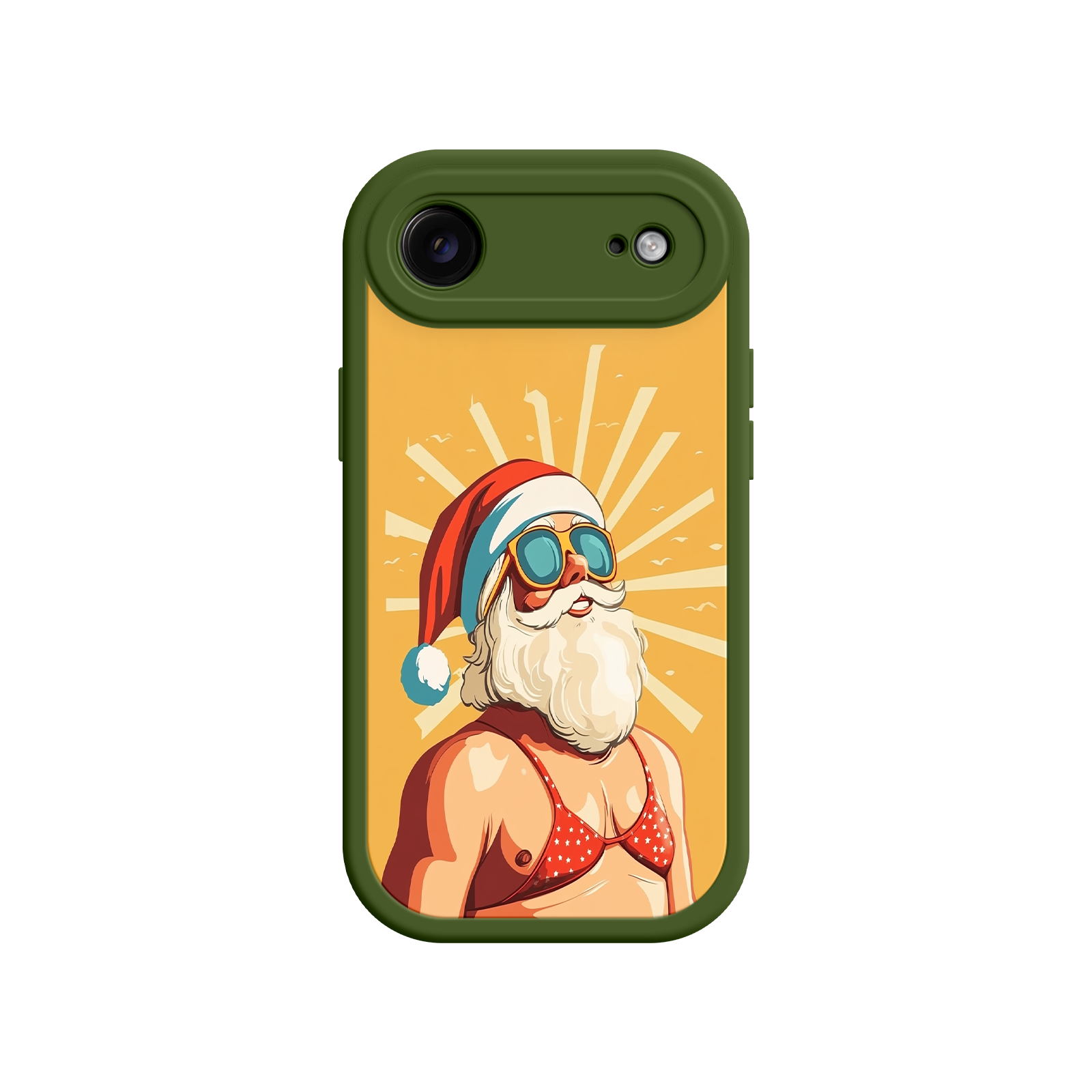 Unique iPhone case with beach-themed Santa illustration