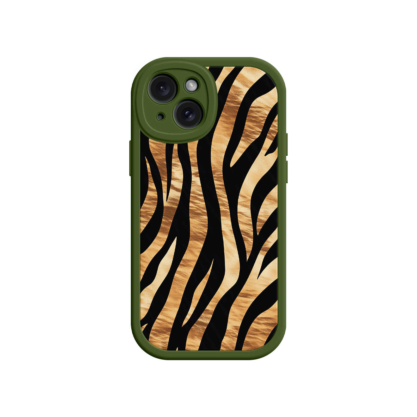 Tiger Stripe iPhone Case – Bold Animal Print with Olive Green Frame