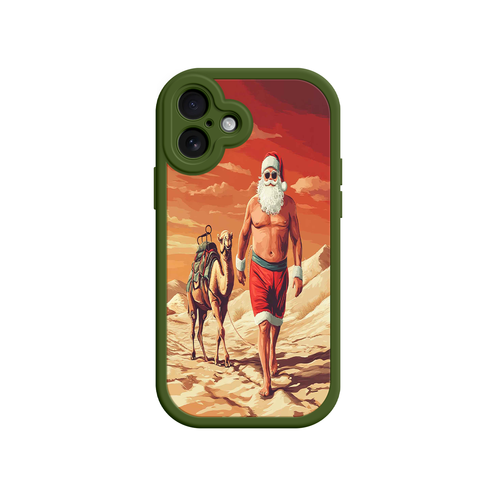 Desert Santa iPhone 17 Case – Funny Christmas Design, Muscular Santa & Camel, Holiday Heat Vibes