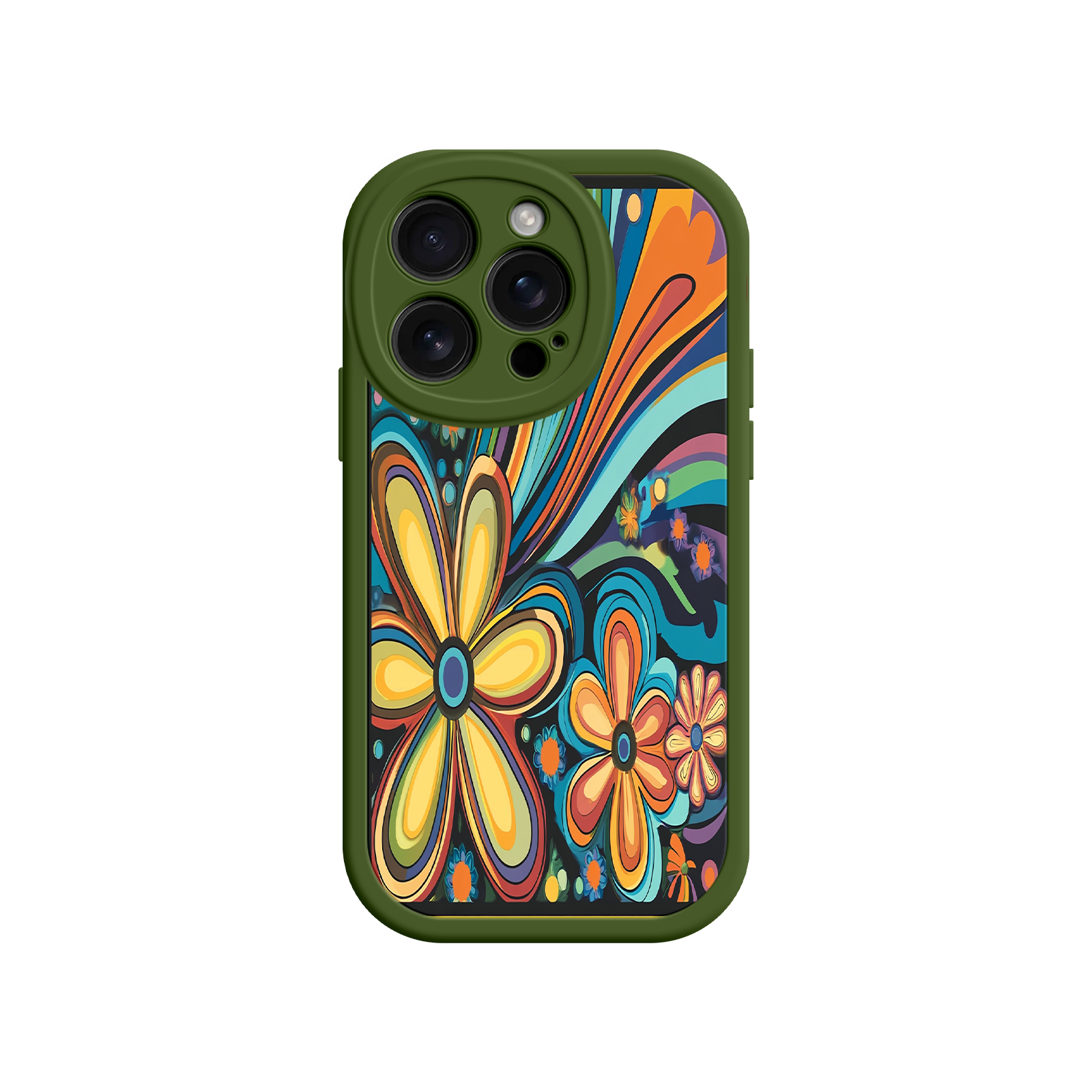 Psychedelic Floral iPhone 17 Case – Hippie Flower Power Design, 60s 70s Retro Vibes, Groovy Swirls