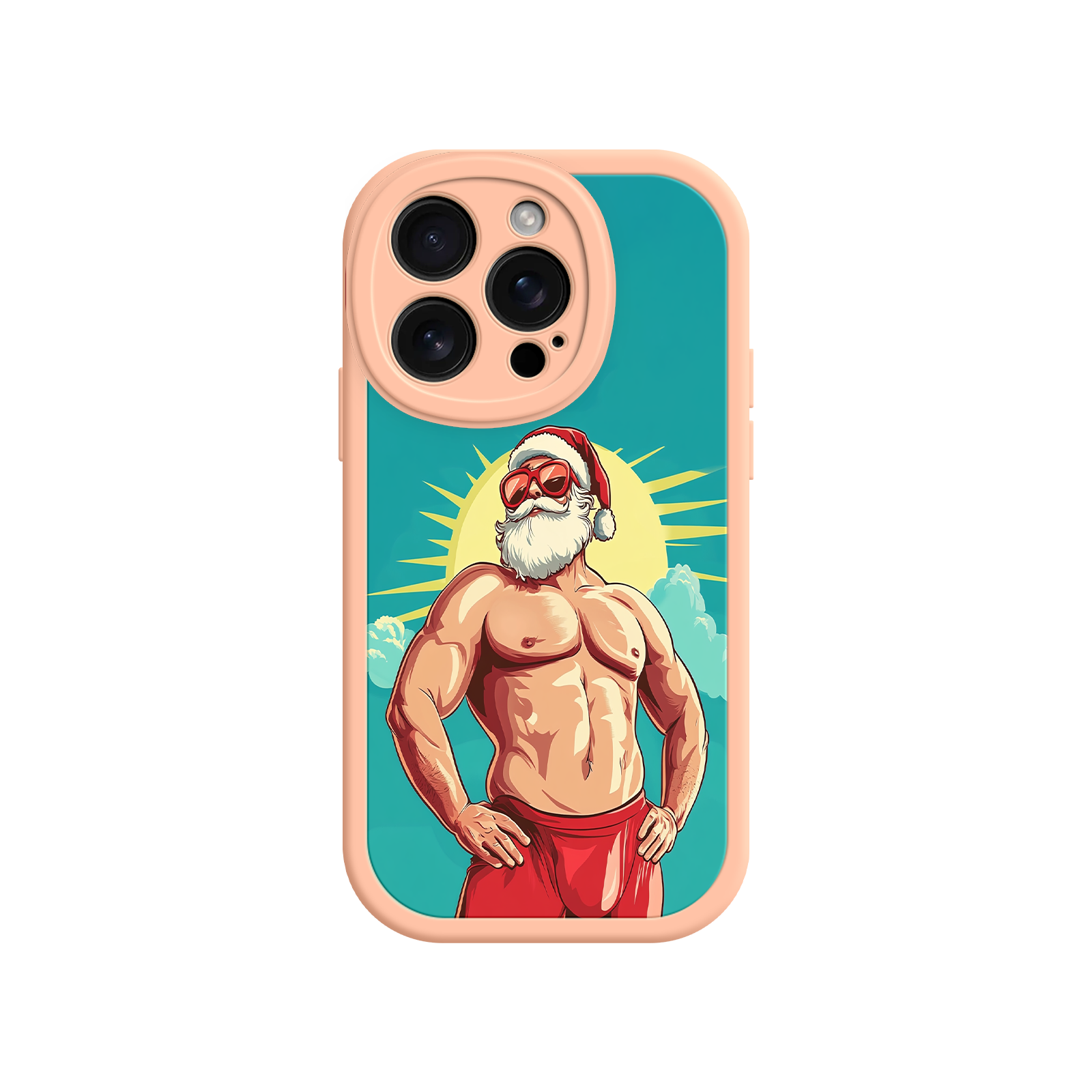 Christmas phone case with buff Santa and clouds