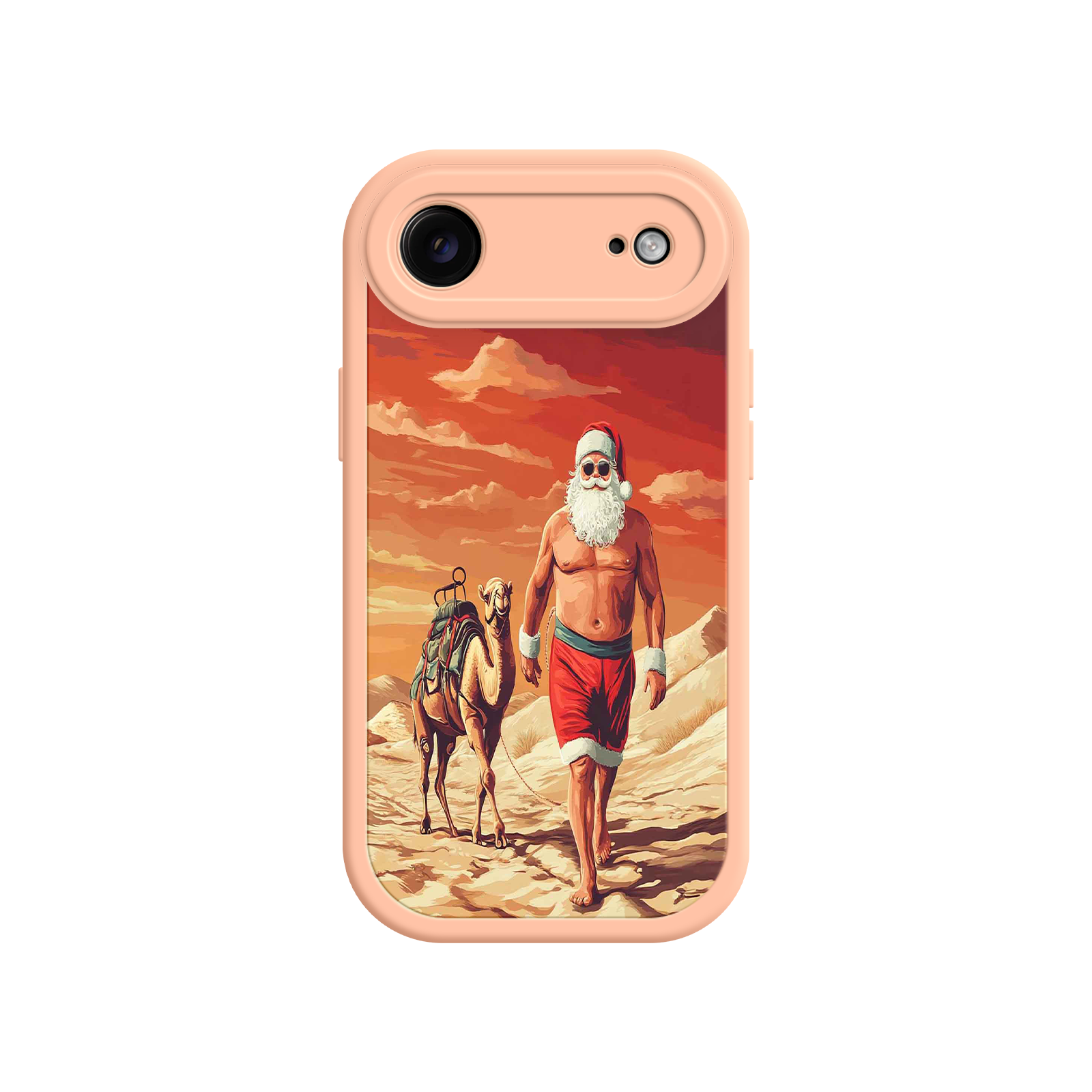 Desert Santa iPhone 17 Case – Funny Christmas Design, Muscular Santa & Camel, Holiday Heat Vibes