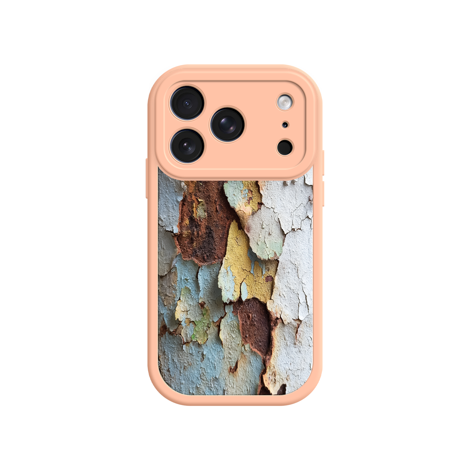 Artistic phone case with flaking paint and rust tones