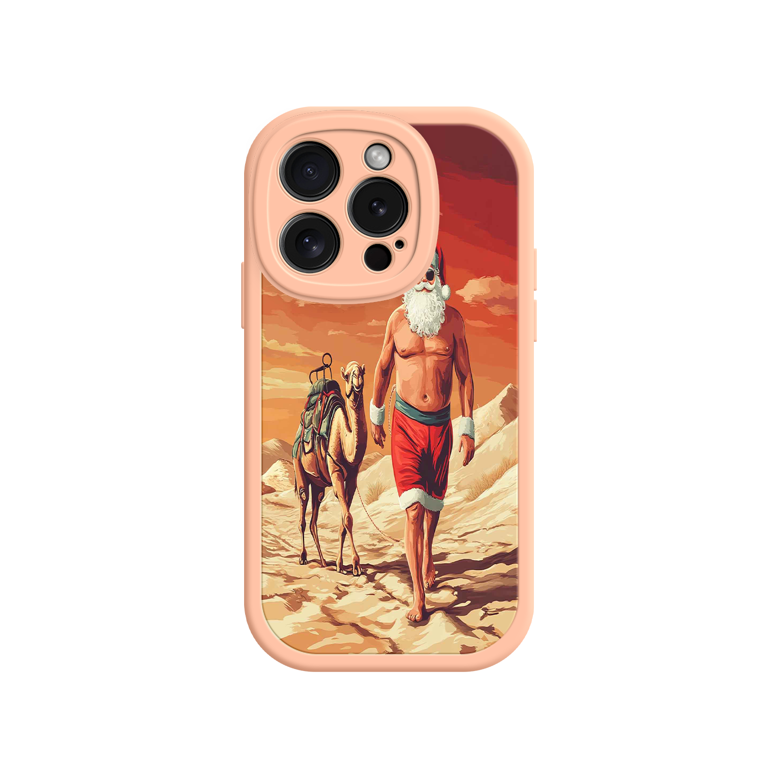 Desert Santa iPhone 17 Case – Funny Christmas Design, Muscular Santa & Camel, Holiday Heat Vibes