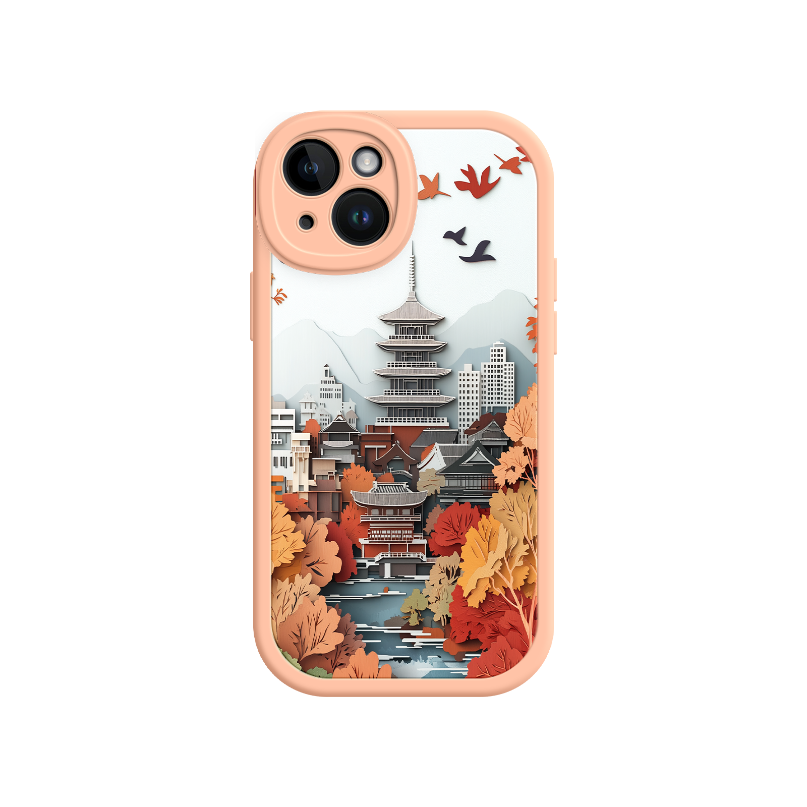 Autumn Japanese Landscape iPhone 17 Case – Traditional Japan Scene, Fall Foliage Illustration, Mount Fuji Phone Cover