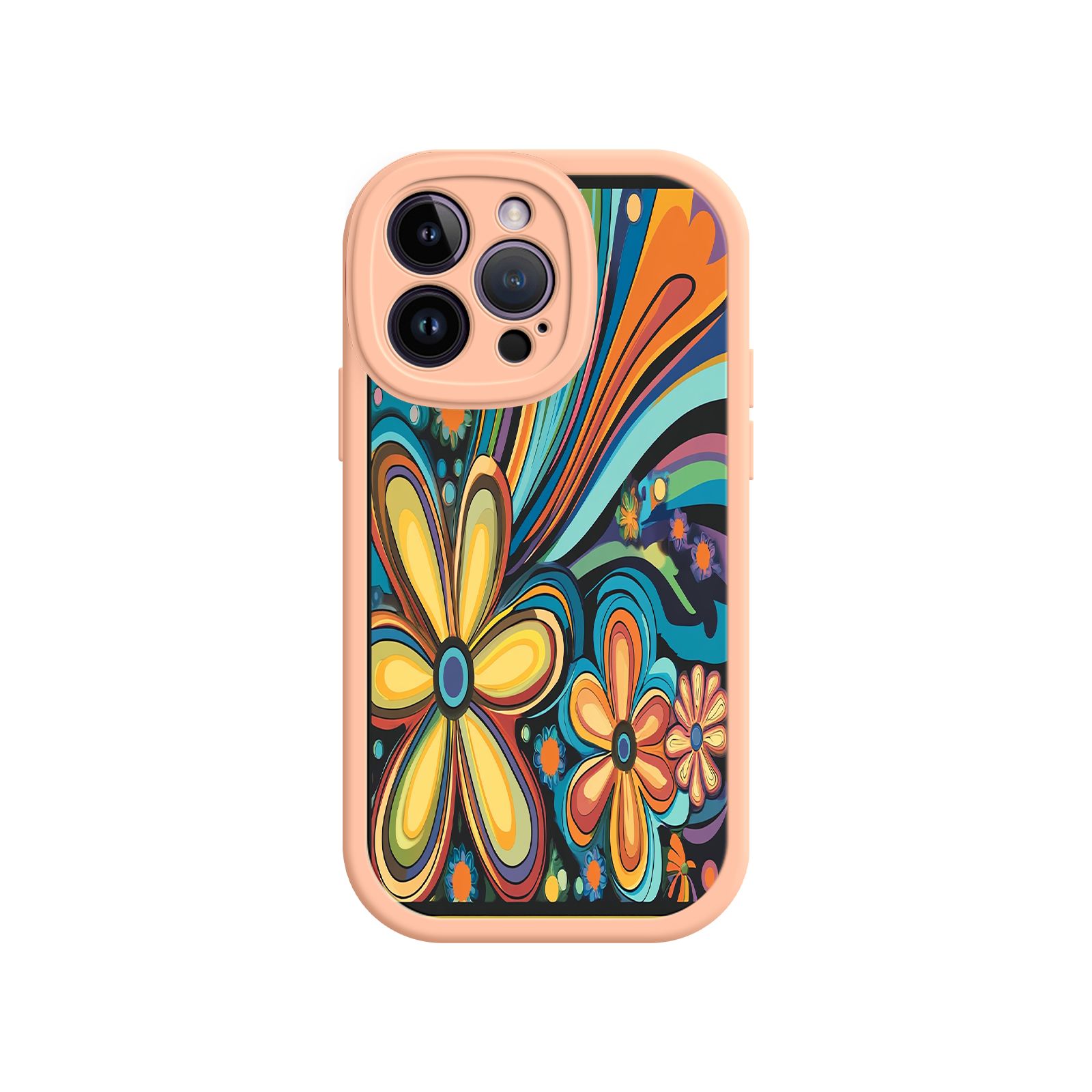 Psychedelic Floral iPhone 17 Case – Hippie Flower Power Design, 60s 70s Retro Vibes, Groovy Swirls