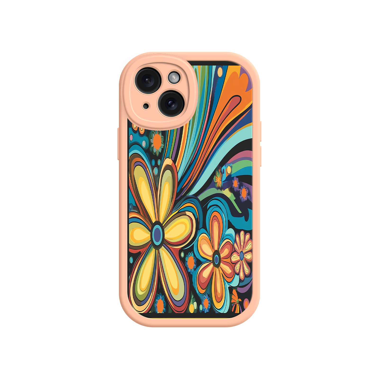 Psychedelic Floral iPhone 17 Case – Hippie Flower Power Design, 60s 70s Retro Vibes, Groovy Swirls