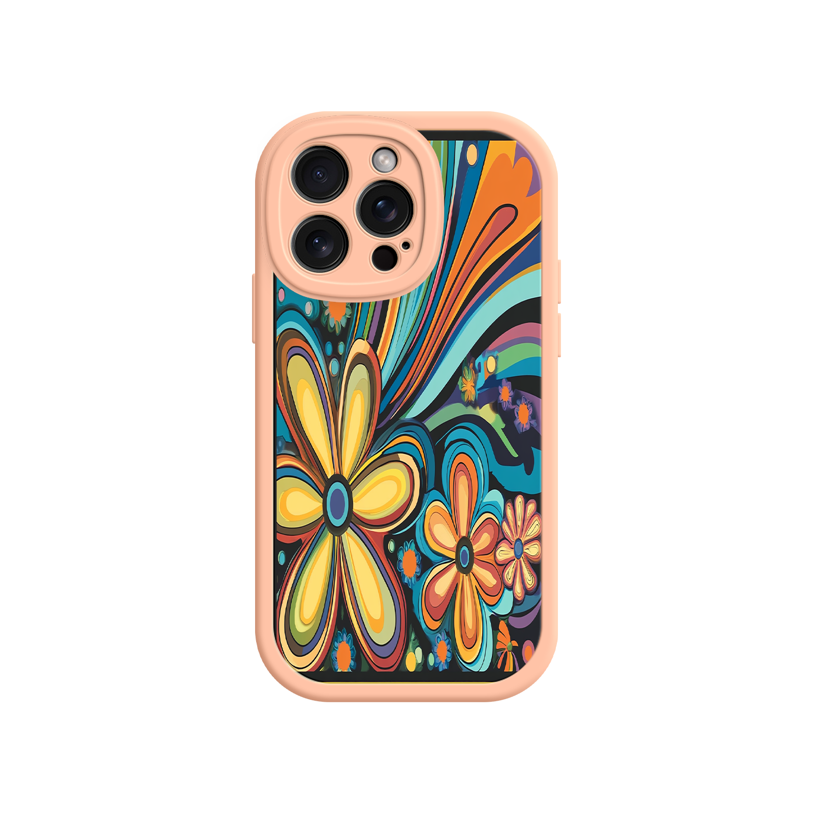 Psychedelic Floral iPhone 17 Case – Hippie Flower Power Design, 60s 70s Retro Vibes, Groovy Swirls