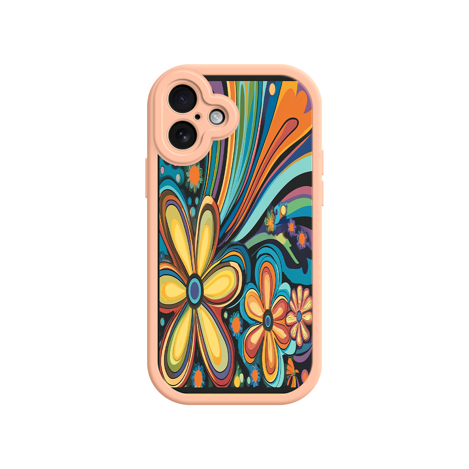 Psychedelic Floral iPhone 17 Case – Hippie Flower Power Design, 60s 70s Retro Vibes, Groovy Swirls