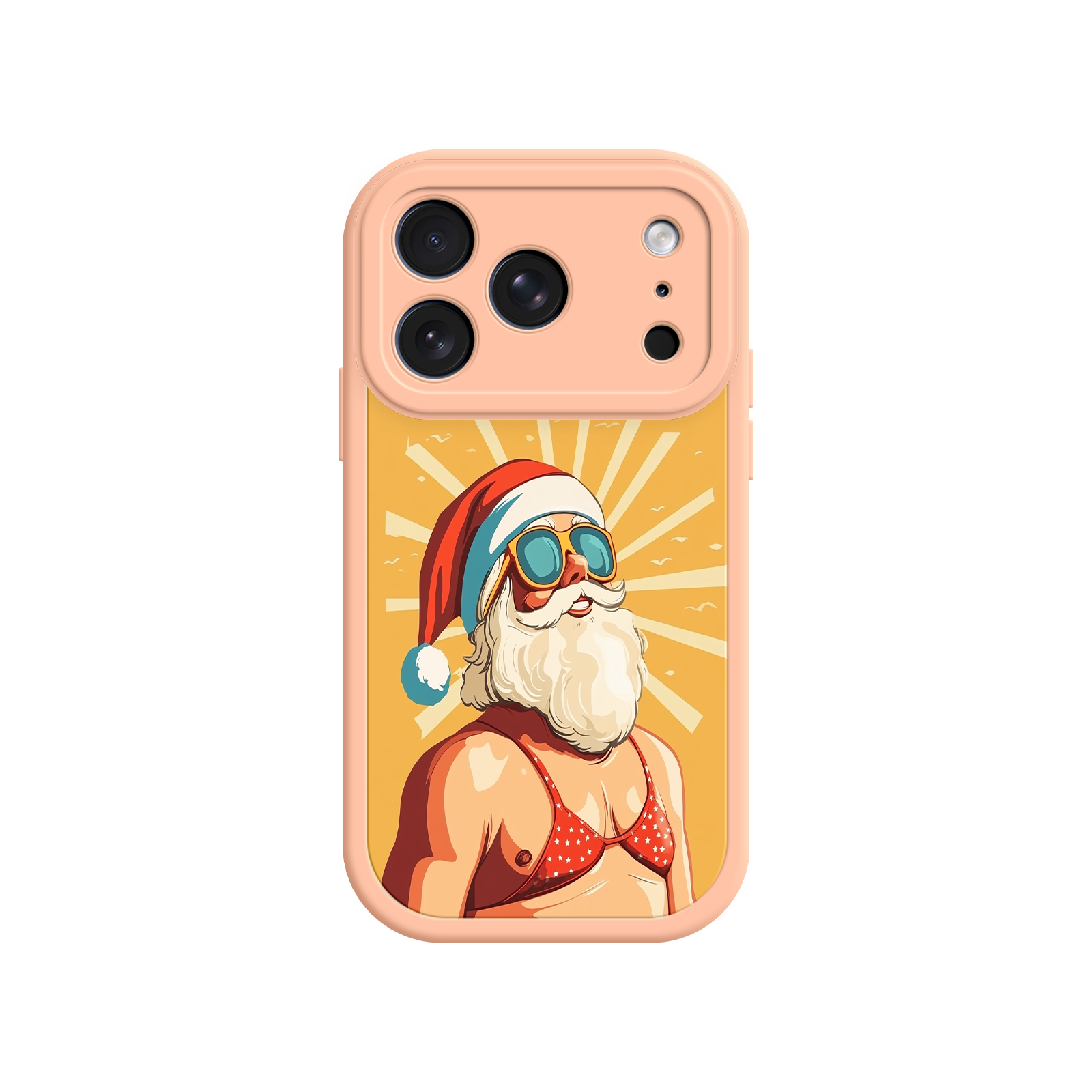 Santa phone case with yellow sun rays and retro style