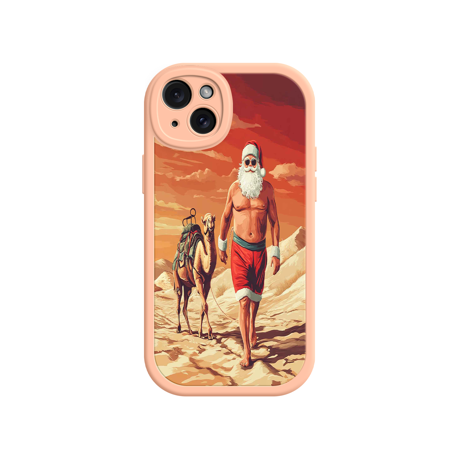 Desert Santa iPhone 17 Case – Funny Christmas Design, Muscular Santa & Camel, Holiday Heat Vibes