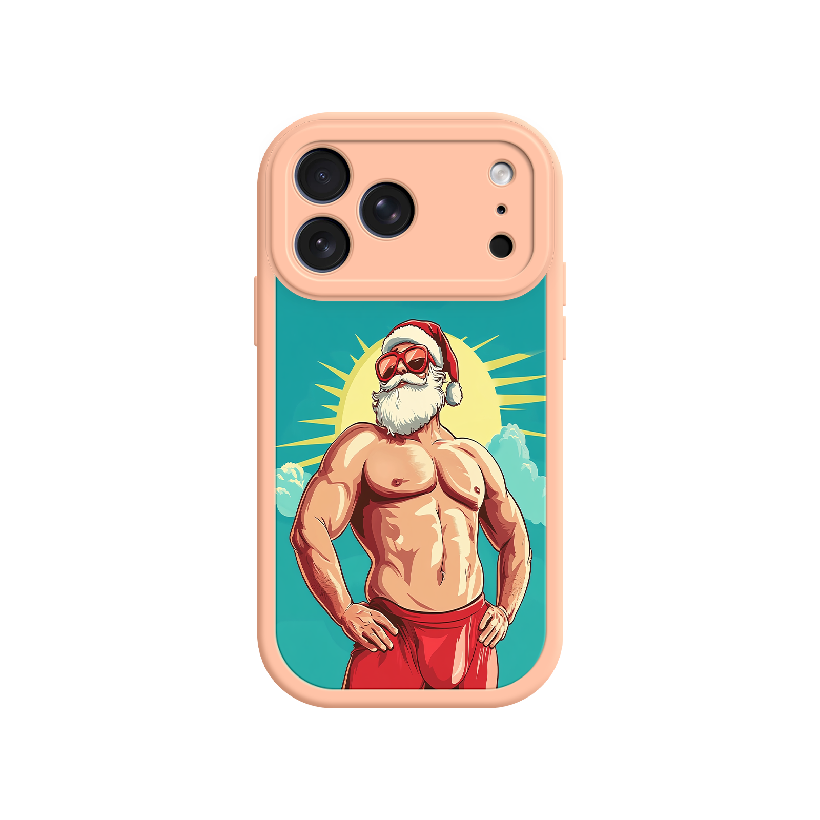 Holiday phone case featuring shirtless Santa illustration