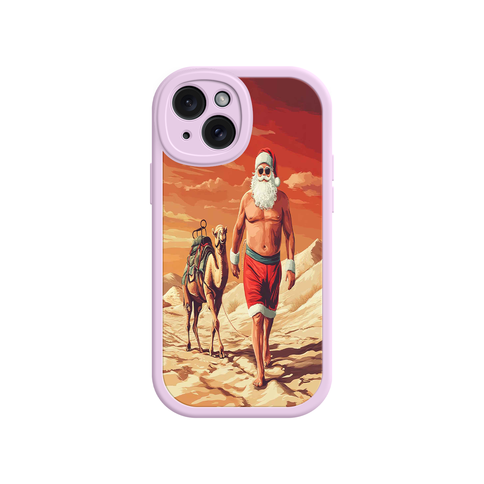Desert Santa iPhone 17 Case – Funny Christmas Design, Muscular Santa & Camel, Holiday Heat Vibes