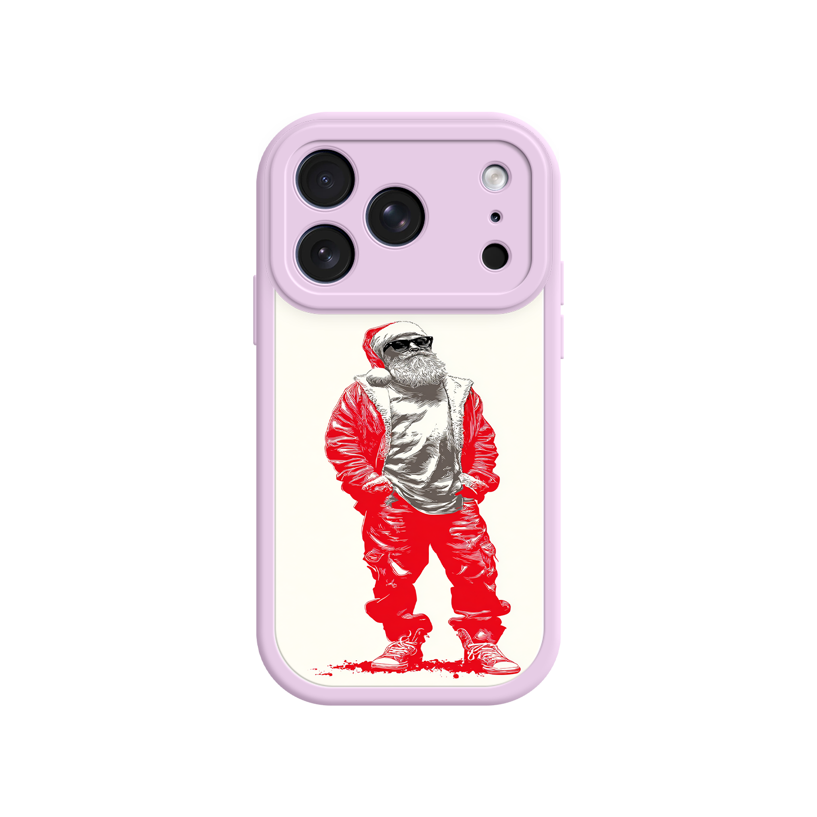 Holiday-themed phone case with confident Santa illustration