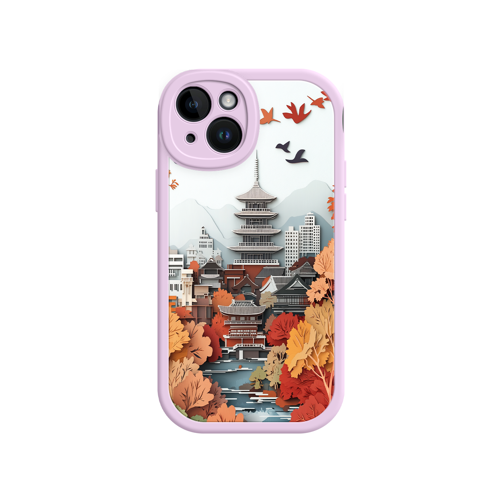 Autumn Japanese Landscape iPhone 17 Case – Traditional Japan Scene, Fall Foliage Illustration, Mount Fuji Phone Cover
