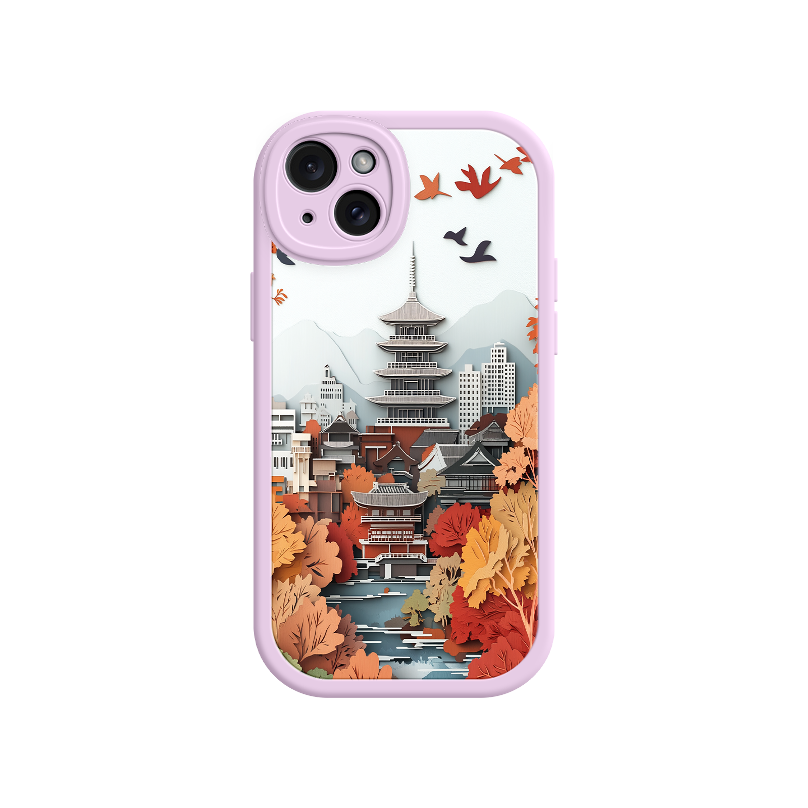 Autumn Japanese Landscape iPhone 17 Case – Traditional Japan Scene, Fall Foliage Illustration, Mount Fuji Phone Cover