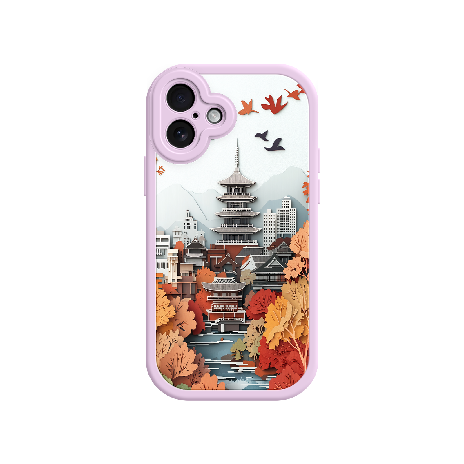 Autumn Japanese Landscape iPhone 17 Case – Traditional Japan Scene, Fall Foliage Illustration, Mount Fuji Phone Cover