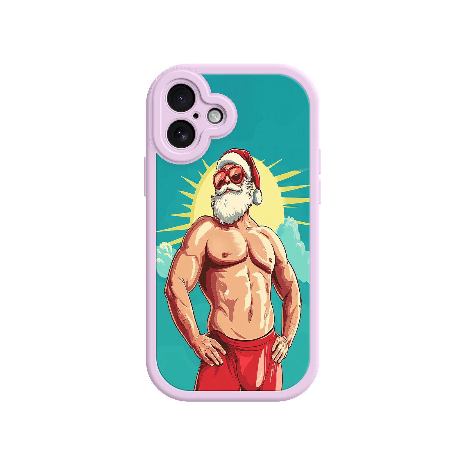 iPhone case with muscular Santa Claus cartoon
