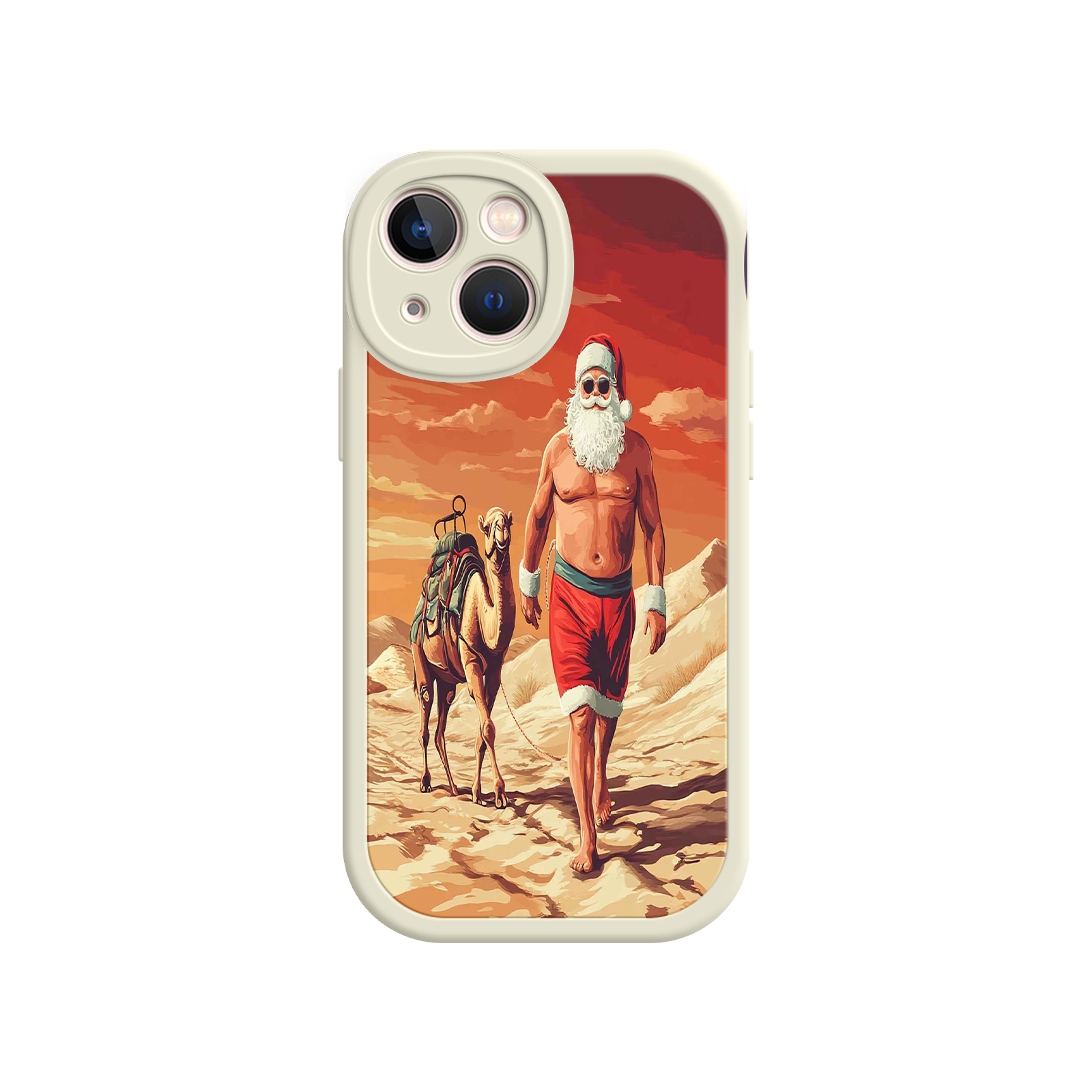 Desert Santa iPhone 17 Case – Funny Christmas Design, Muscular Santa & Camel, Holiday Heat Vibes