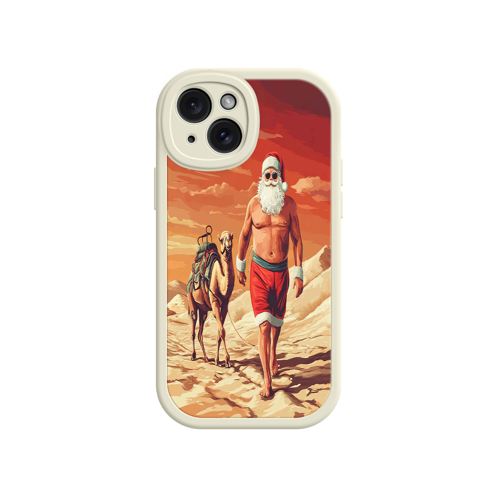 Desert Santa iPhone 17 Case – Funny Christmas Design, Muscular Santa & Camel, Holiday Heat Vibes
