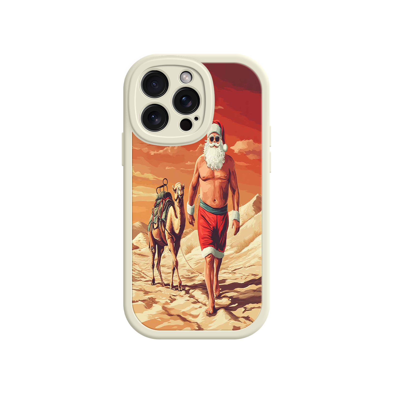 Desert Santa iPhone 17 Case – Funny Christmas Design, Muscular Santa & Camel, Holiday Heat Vibes