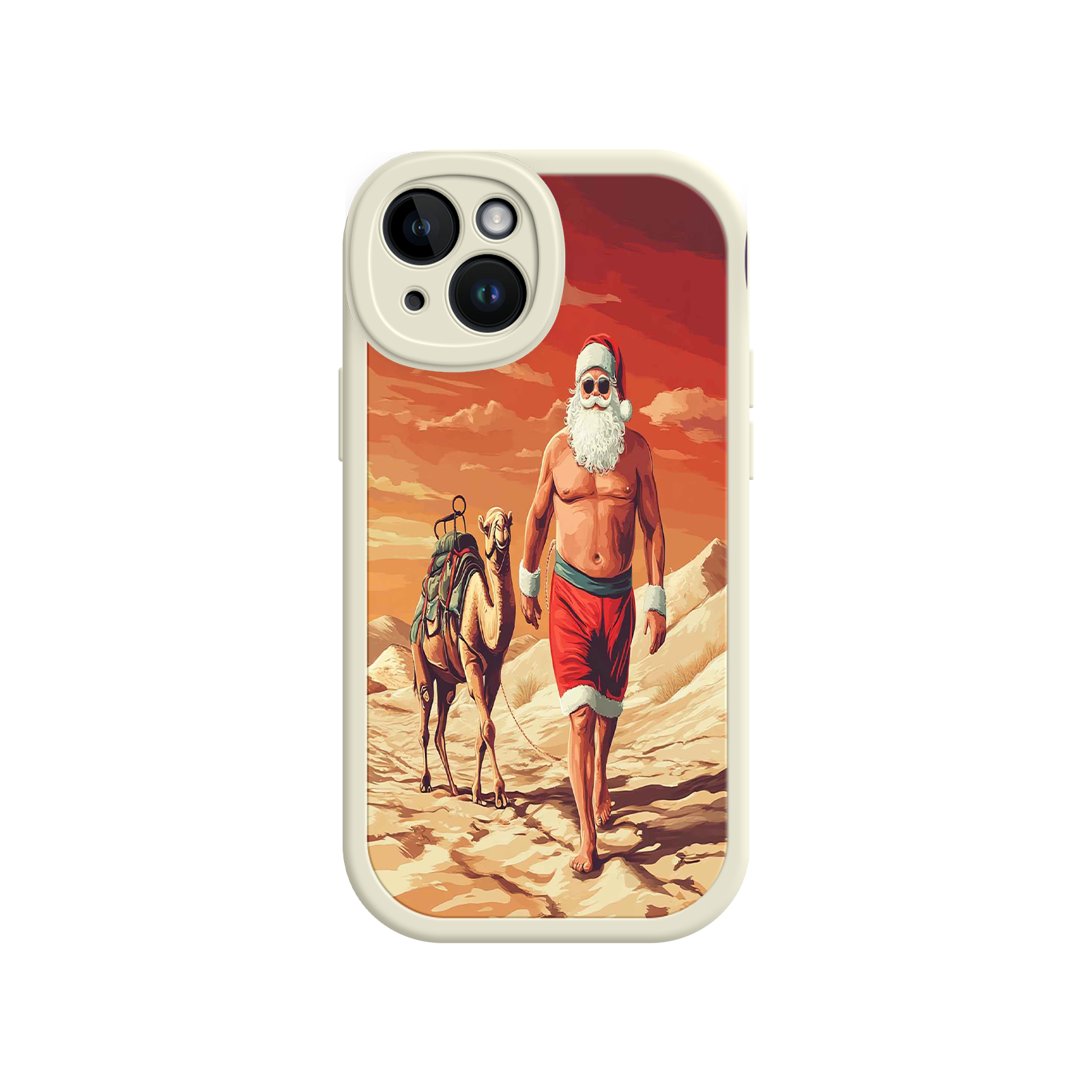 Desert Santa iPhone 17 Case – Funny Christmas Design, Muscular Santa & Camel, Holiday Heat Vibes