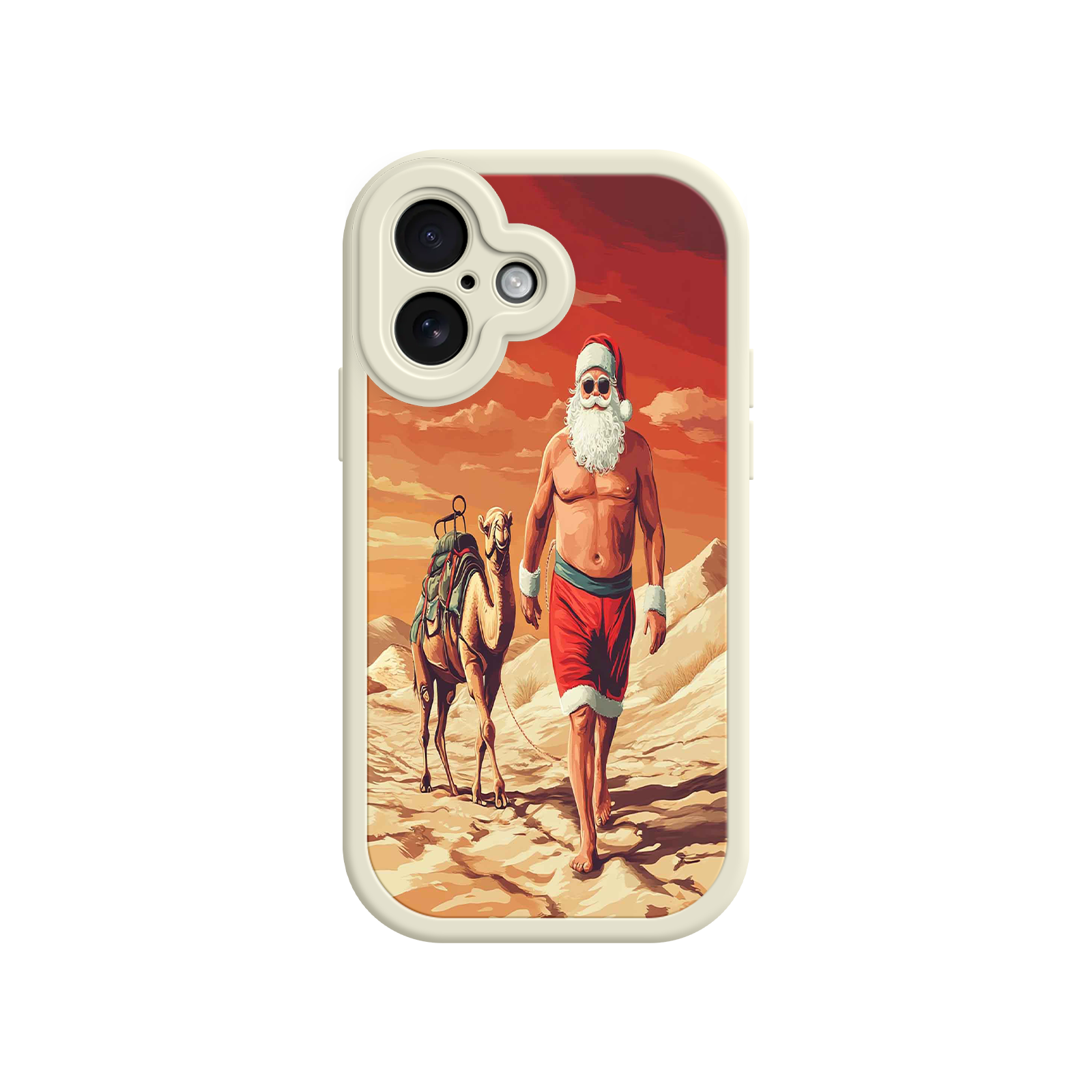 Desert Santa iPhone 17 Case – Funny Christmas Design, Muscular Santa & Camel, Holiday Heat Vibes