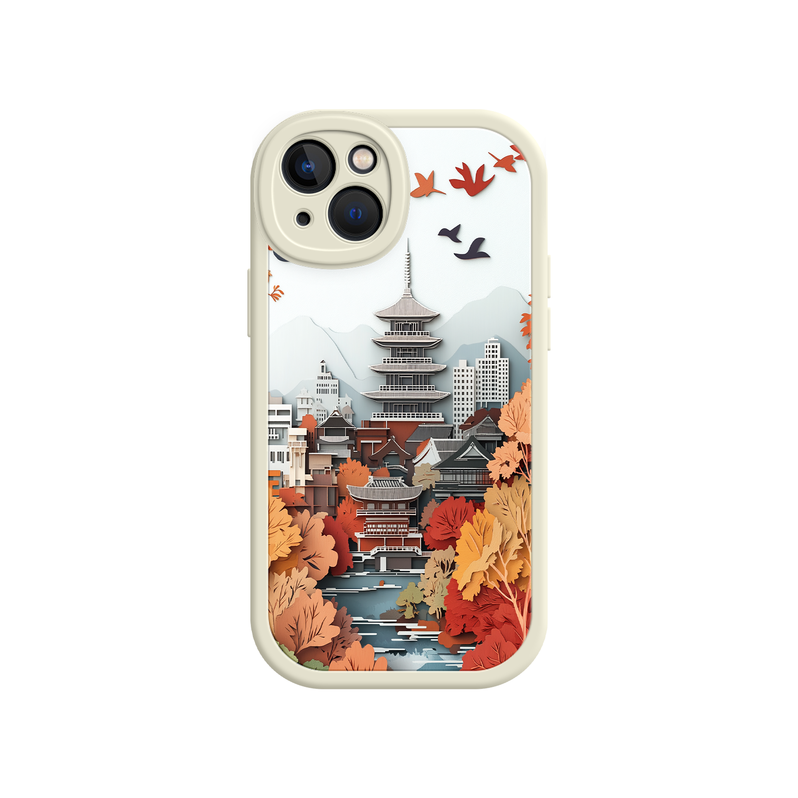 Autumn Japanese Landscape iPhone 17 Case – Traditional Japan Scene, Fall Foliage Illustration, Mount Fuji Phone Cover