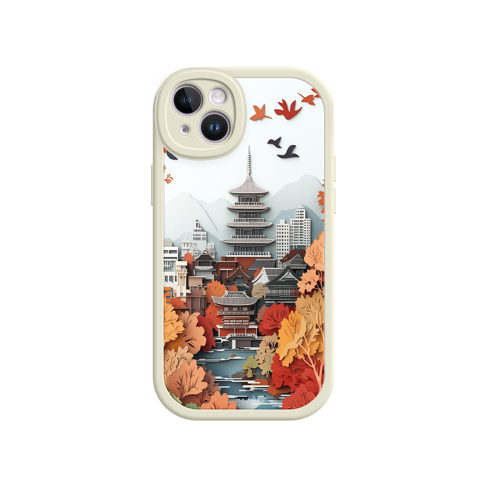 Autumn Japanese Landscape iPhone 17 Case – Traditional Japan Scene, Fall Foliage Illustration, Mount Fuji Phone Cover