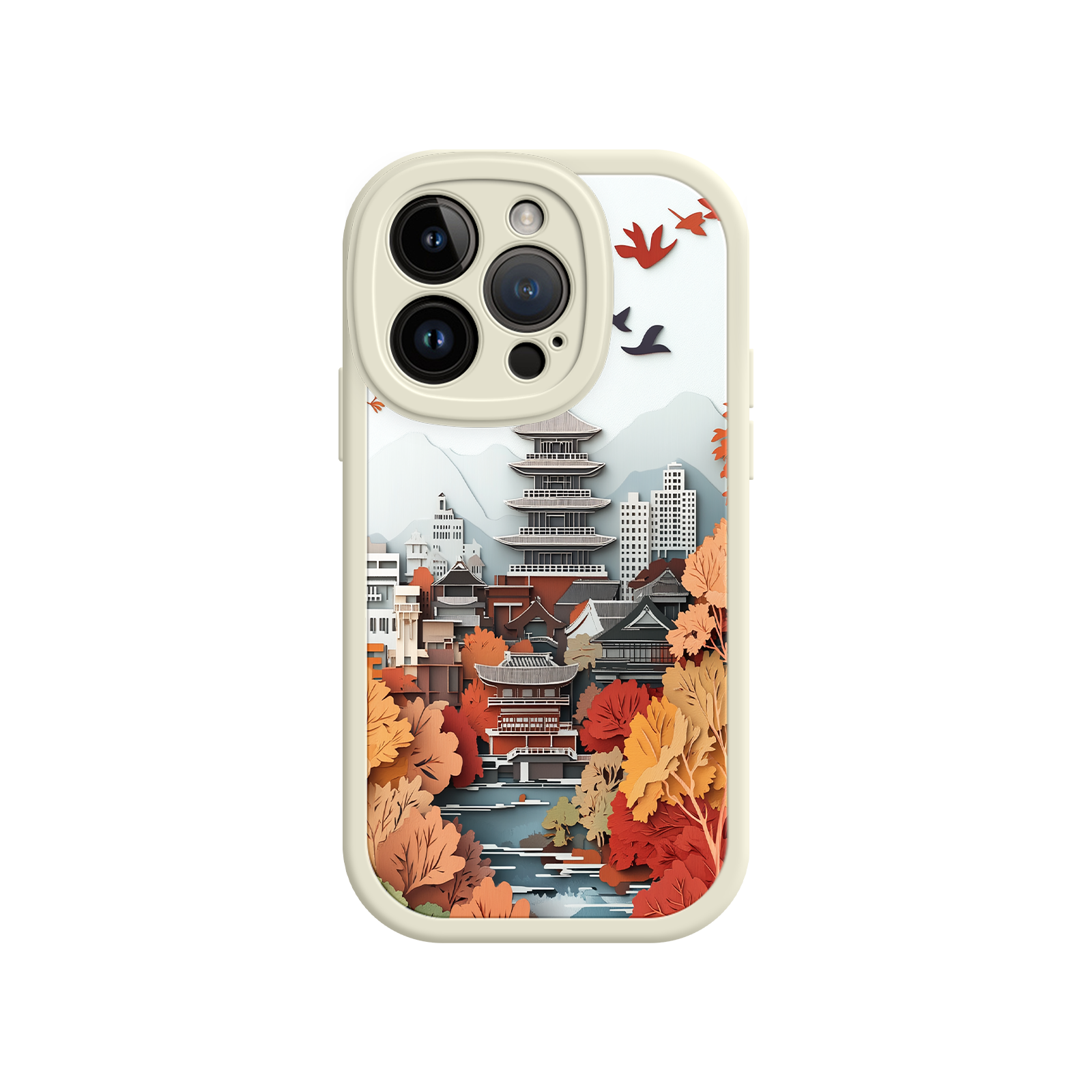 Autumn Japanese Landscape iPhone 17 Case – Traditional Japan Scene, Fall Foliage Illustration, Mount Fuji Phone Cover