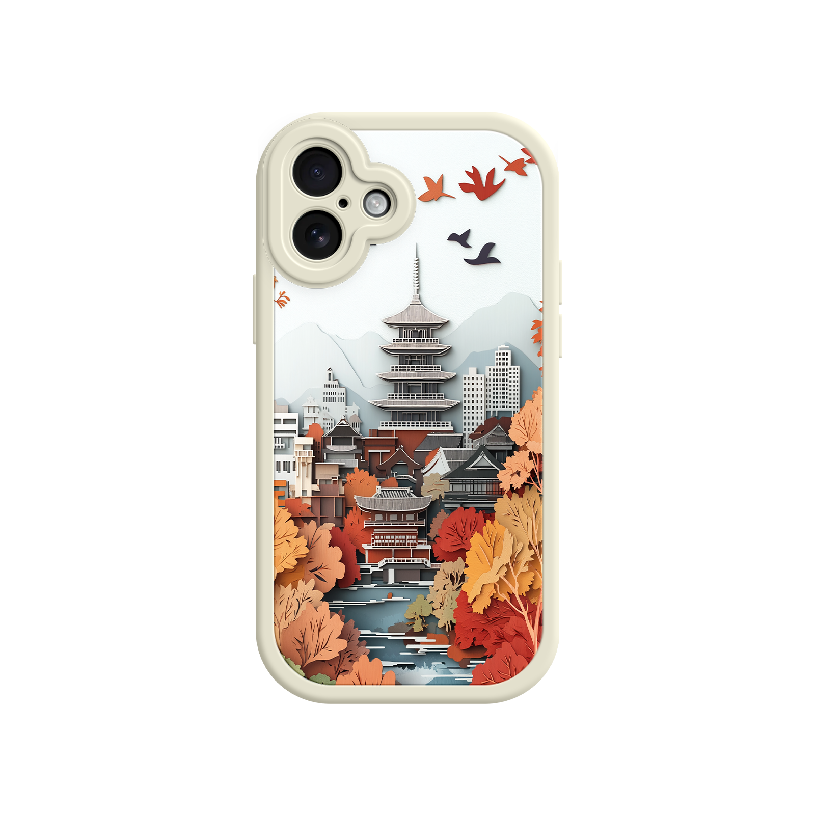 Autumn Japanese Landscape iPhone 17 Case – Traditional Japan Scene, Fall Foliage Illustration, Mount Fuji Phone Cover