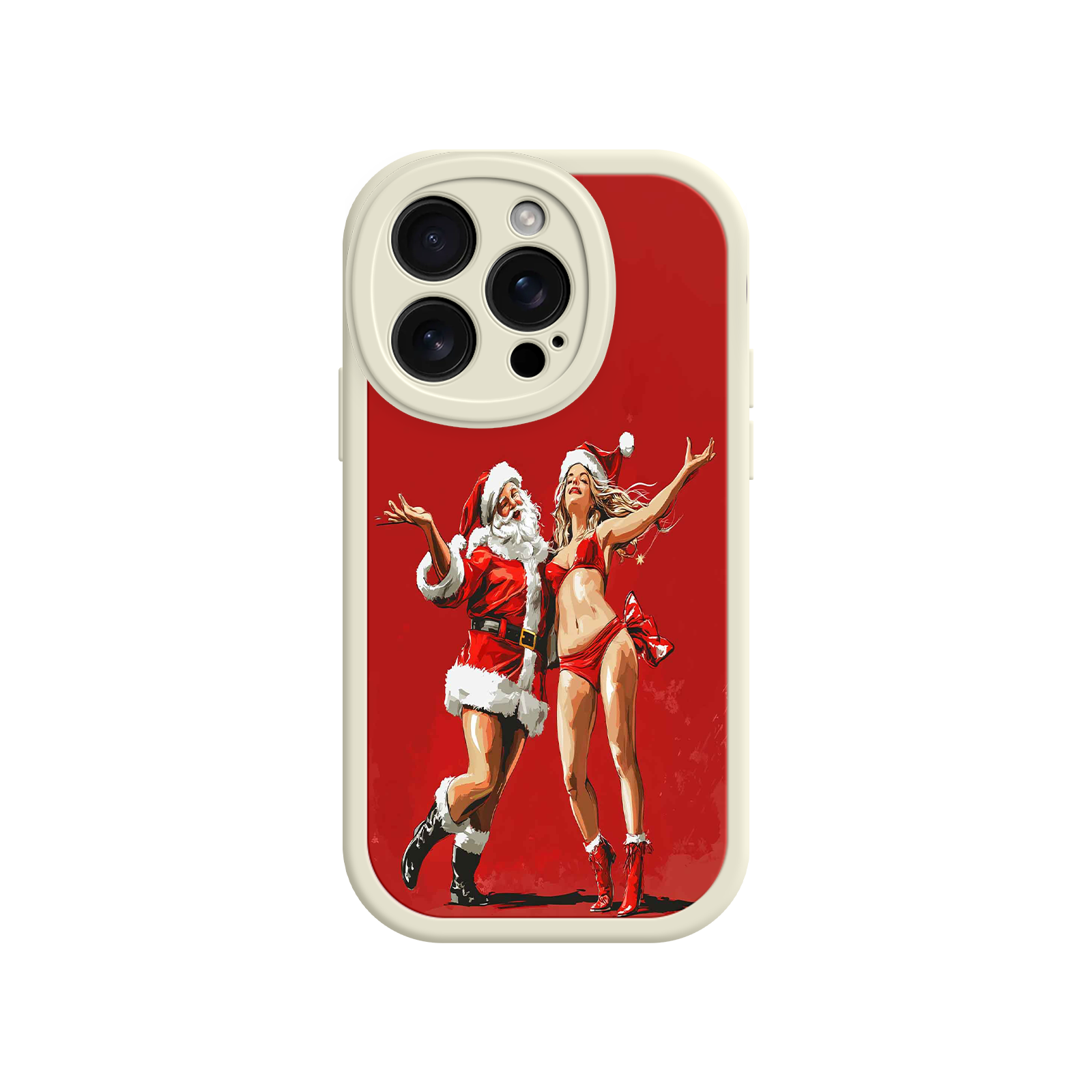 Merry & Flirty iPhone 17 Case – Fun Christmas Couple, Bold Red Festive Design, Santa & Sexy Santa Girl