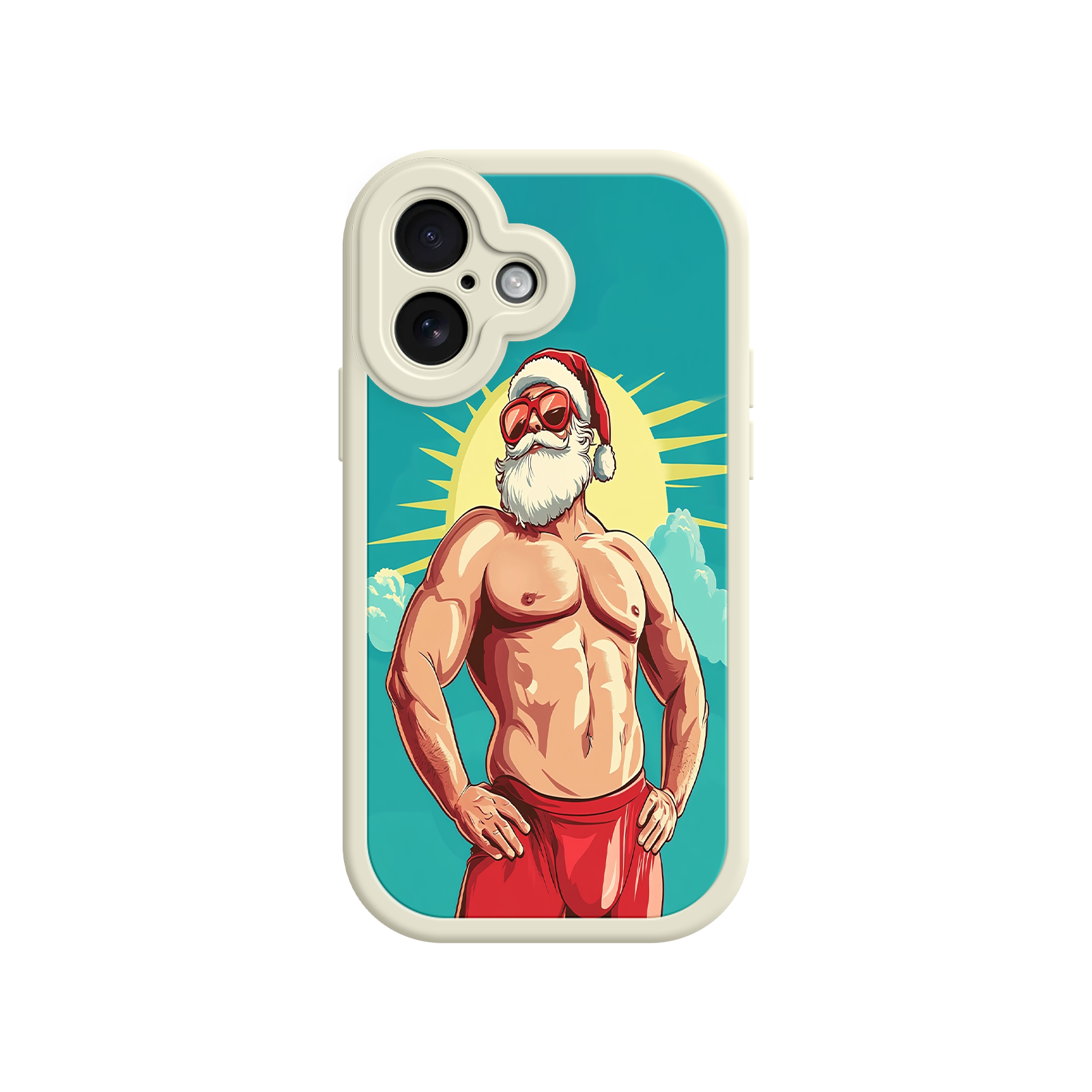 iPhone case with festive cartoon Santa artwork
