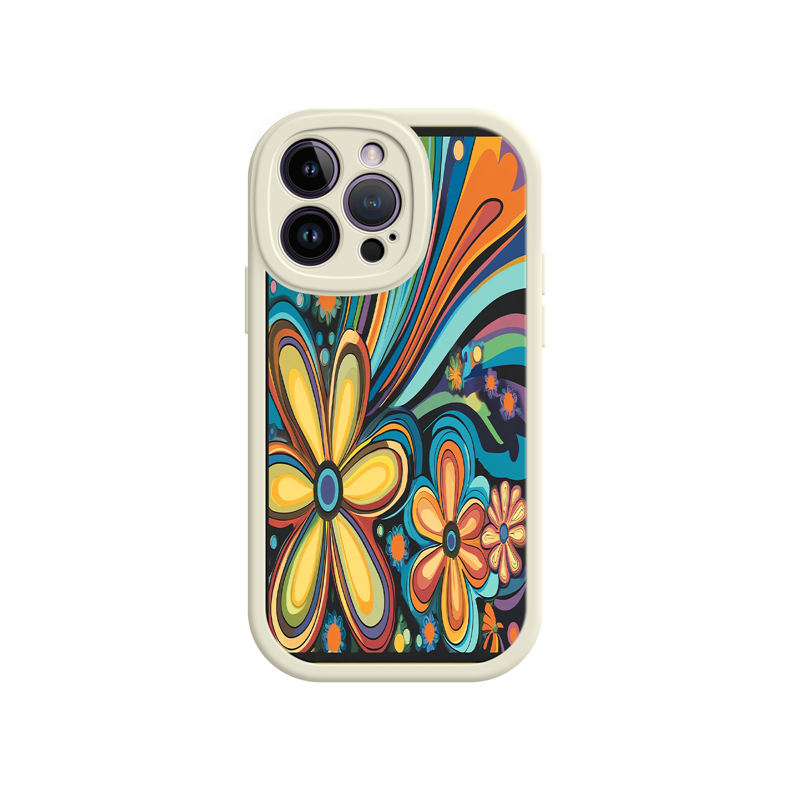 Psychedelic Floral iPhone 17 Case – Hippie Flower Power Design, 60s 70s Retro Vibes, Groovy Swirls