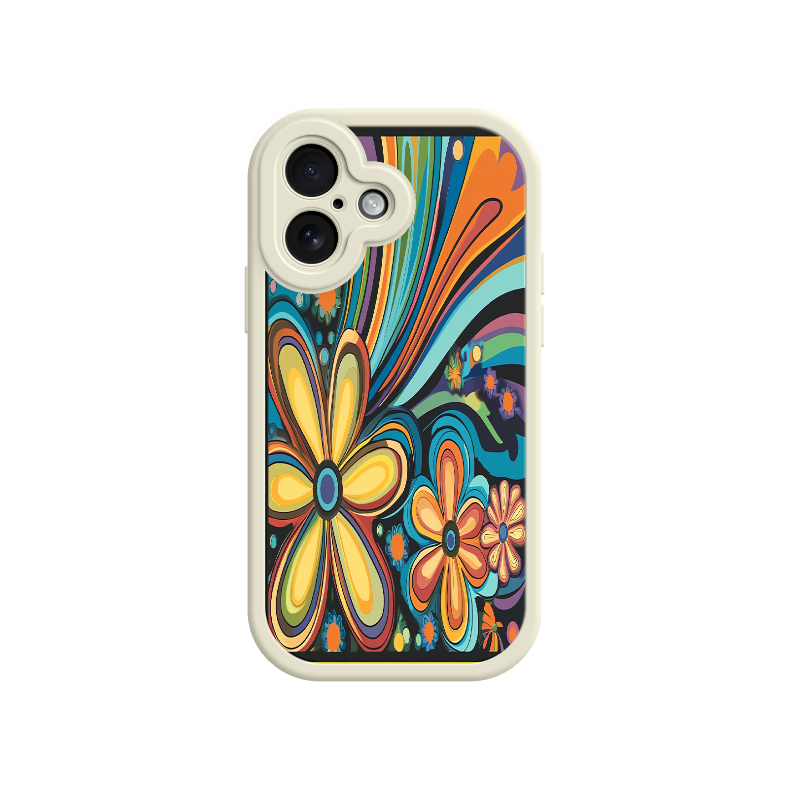 Psychedelic Floral iPhone 17 Case – Hippie Flower Power Design, 60s 70s Retro Vibes, Groovy Swirls