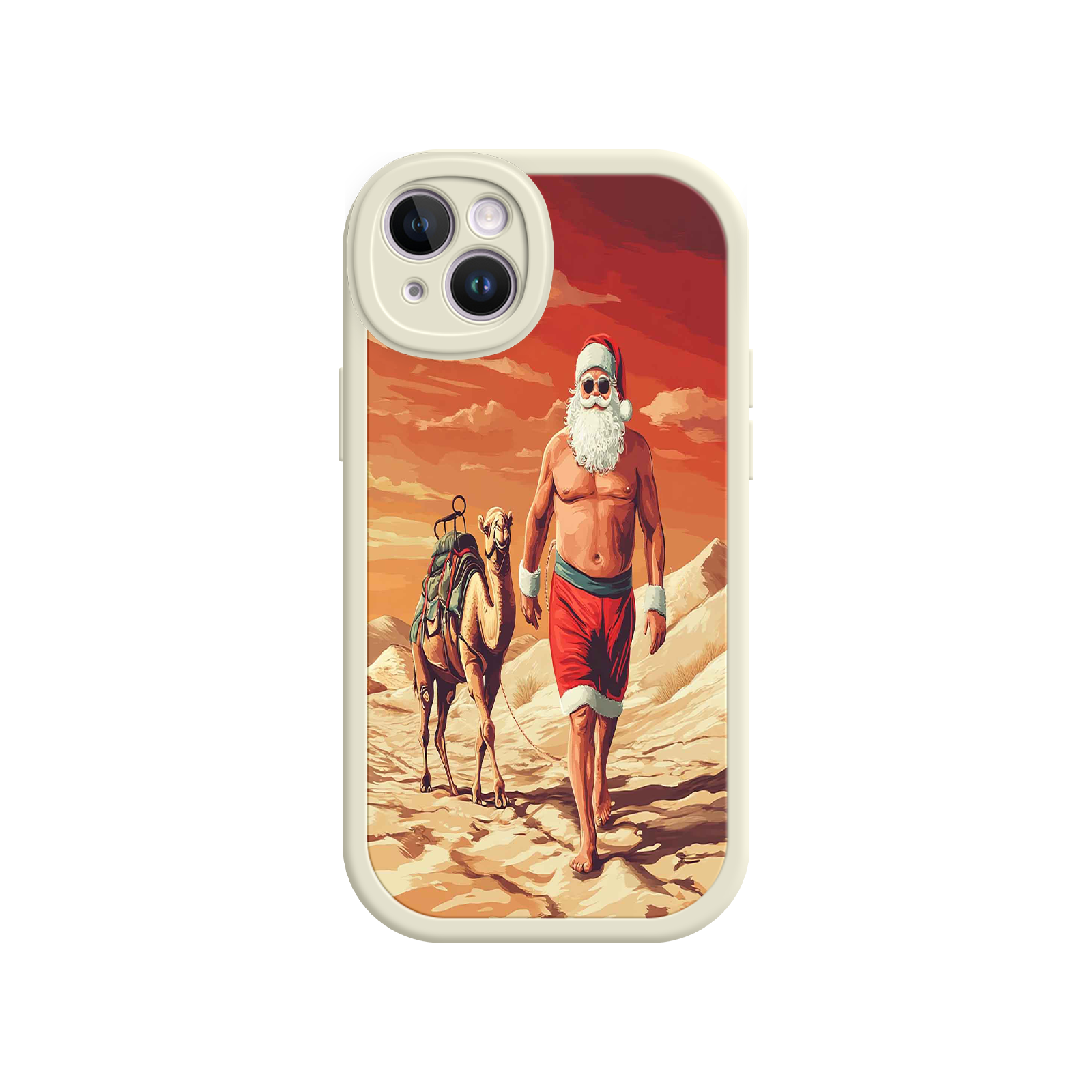 Desert Santa iPhone 17 Case – Funny Christmas Design, Muscular Santa & Camel, Holiday Heat Vibes