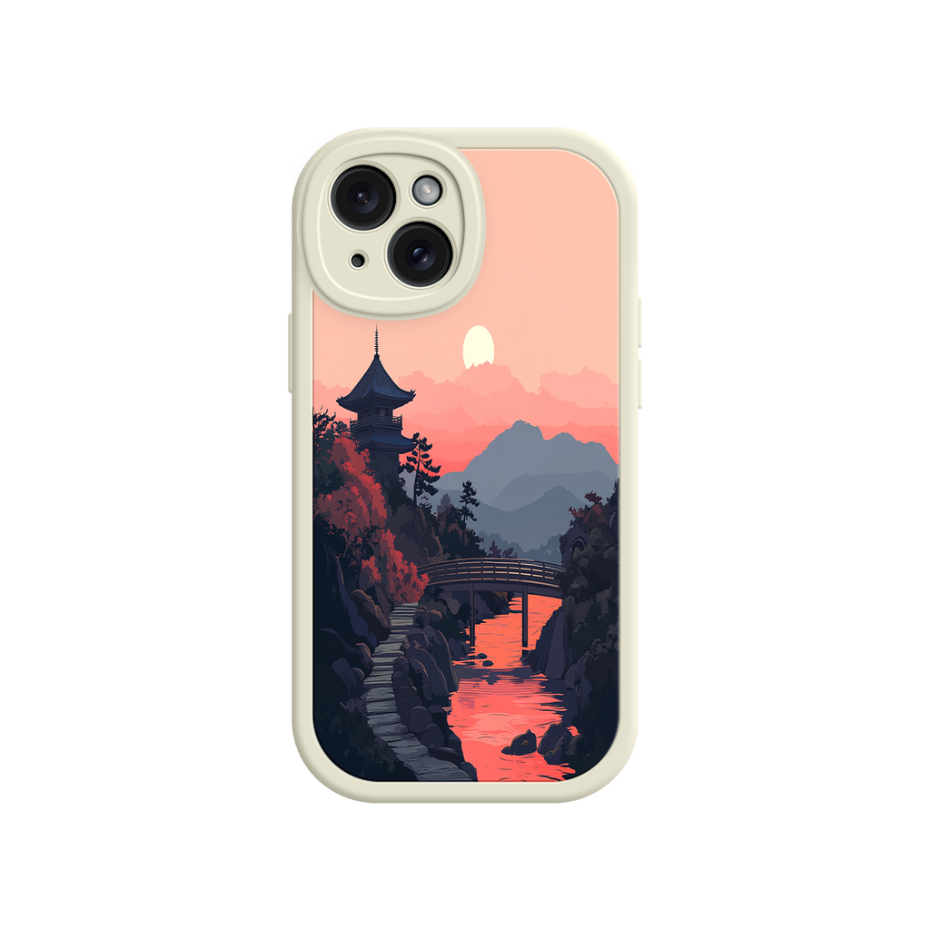 Japanese Sunset Landscape Phone Case – Scenic Pagoda Design for iPhone