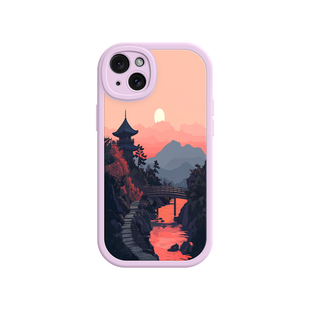 Japanese Sunset Landscape Phone Case – Scenic Pagoda Design for iPhone