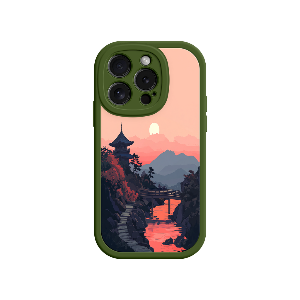 Japanese Sunset Landscape Phone Case – Scenic Pagoda Design for iPhone